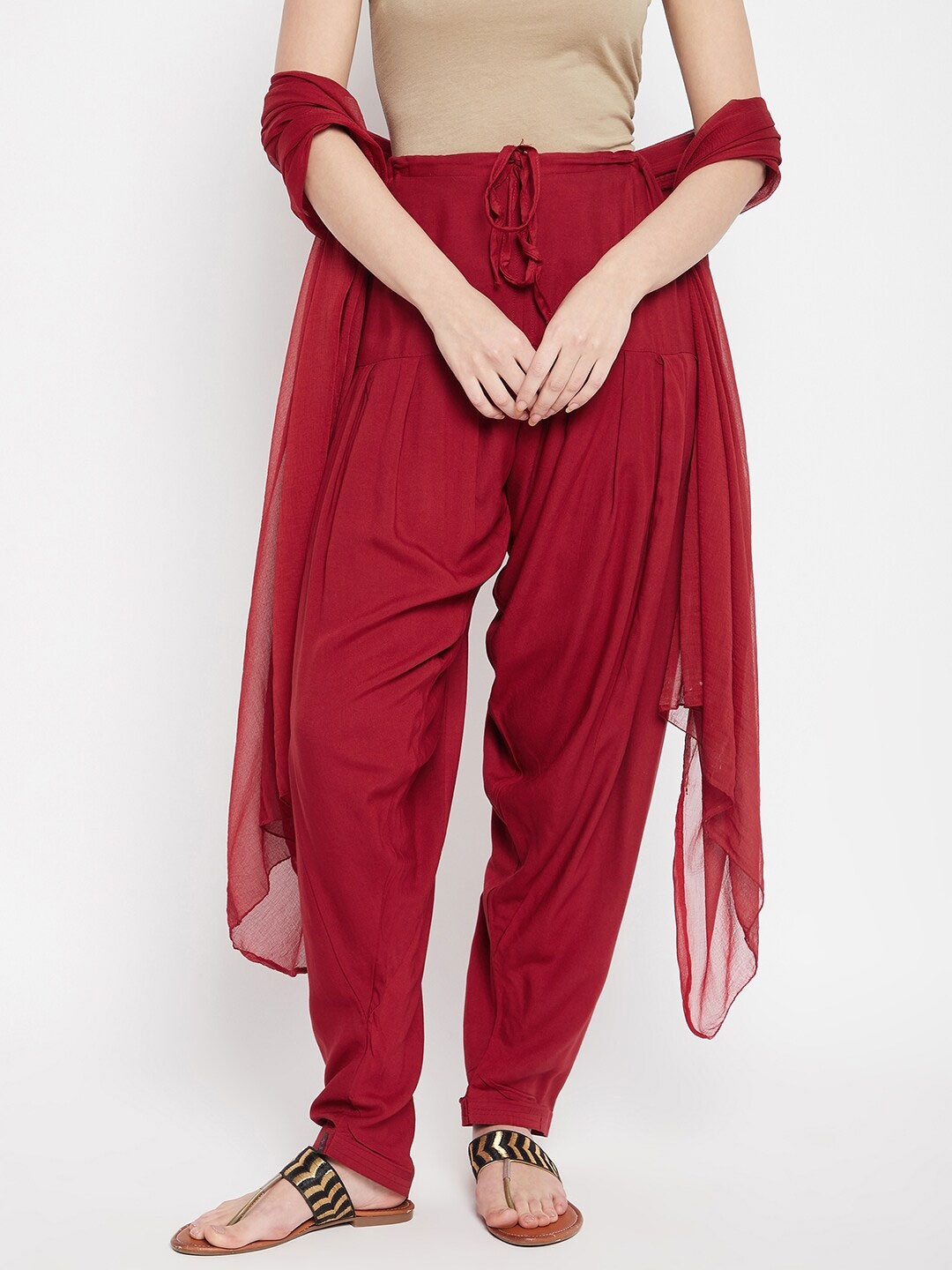 

THE PAJAMA FACTORY Women Mid-Rise Patiala & Dupatta, Maroon