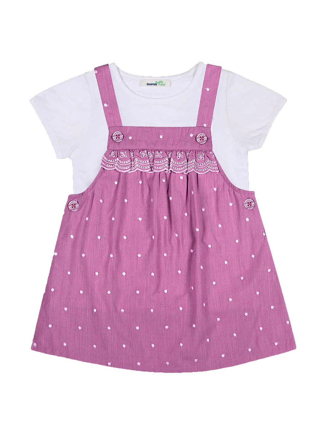 

BAESD Polka Dots Printed Pinafore Dress with T-Shirt, Pink