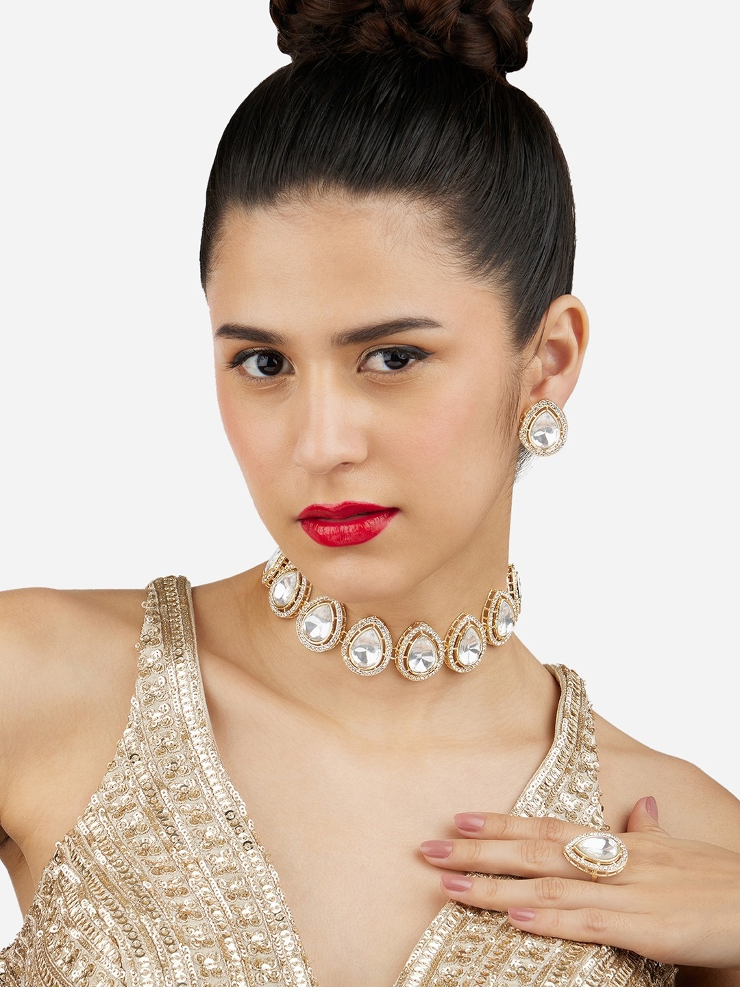 

Zaveri Pearls Gold-Plated AD-Studded Jewellery Set