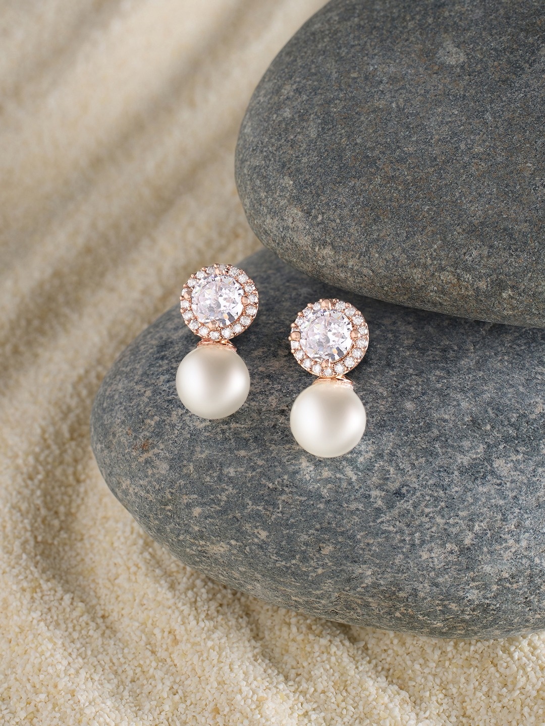 

Zaveri Pearls Rose Gold-Plated Drop Earrings