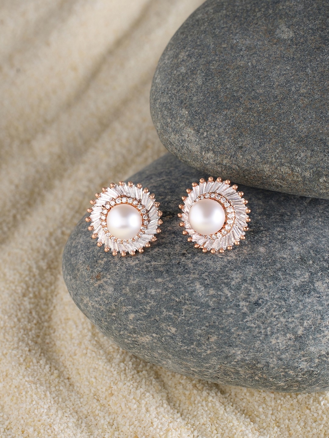 

Zaveri Pearls Rose Gold Plated Cubic Zirconia Circular Studs