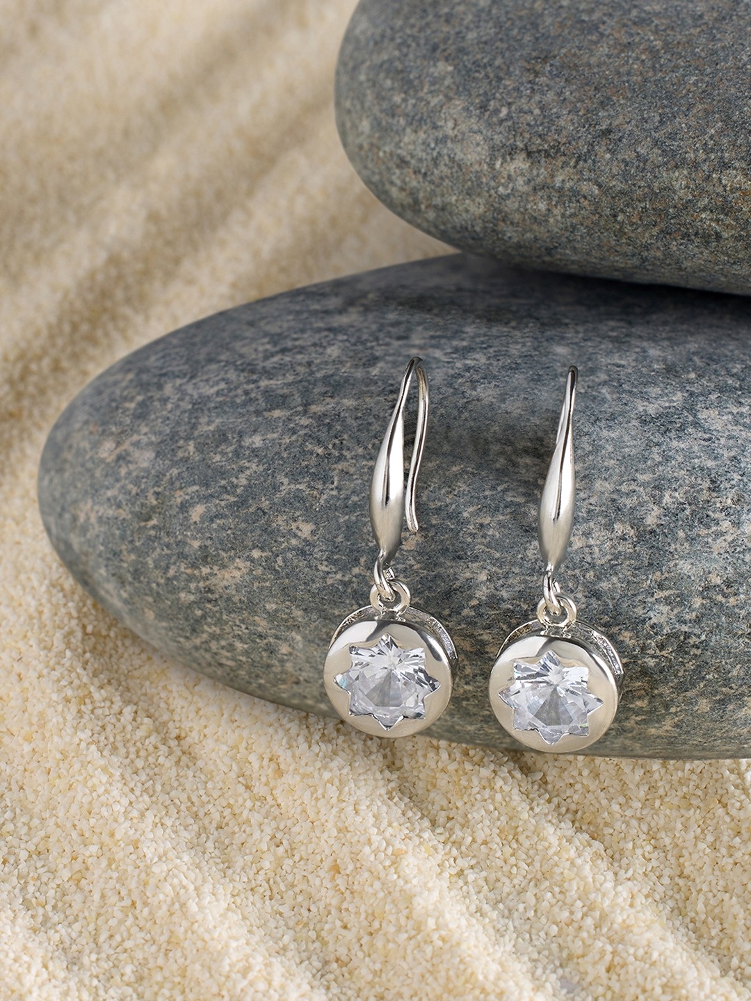 

Zaveri Pearls Silver-Plated Cubic Zirconia Studded Drop Earrings