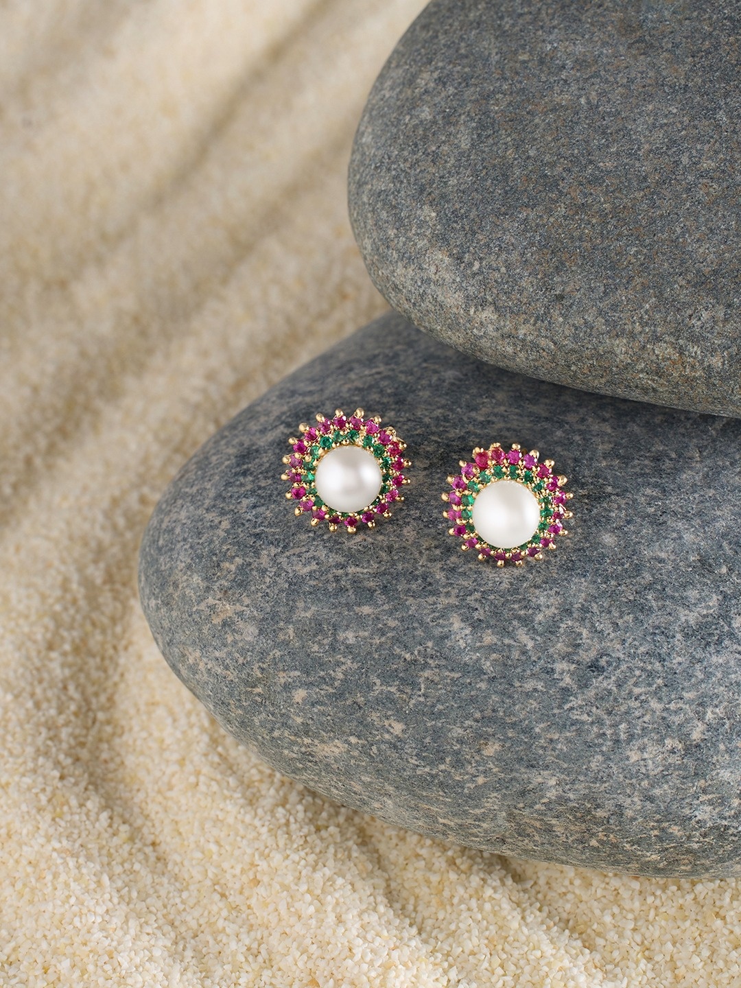 

Zaveri Pearls Rose Gold-Plated Studs Earrings, Pink