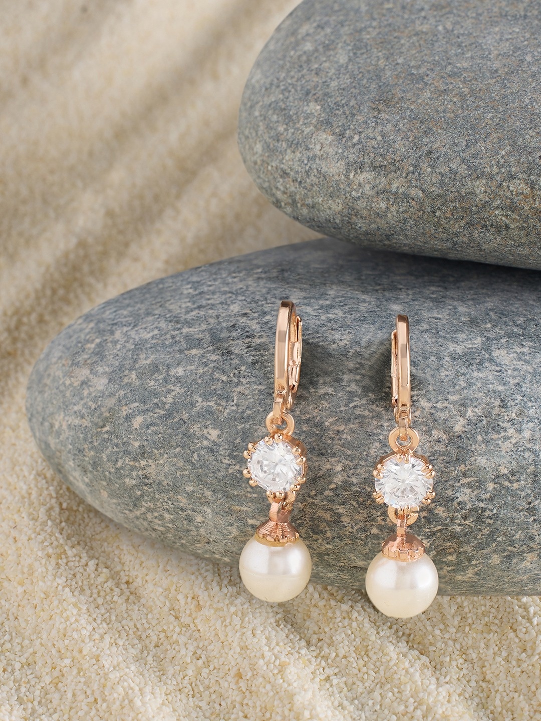 

Zaveri Pearls Rose Gold Plated Cubic Zirconia Contemporary Drop Earrings