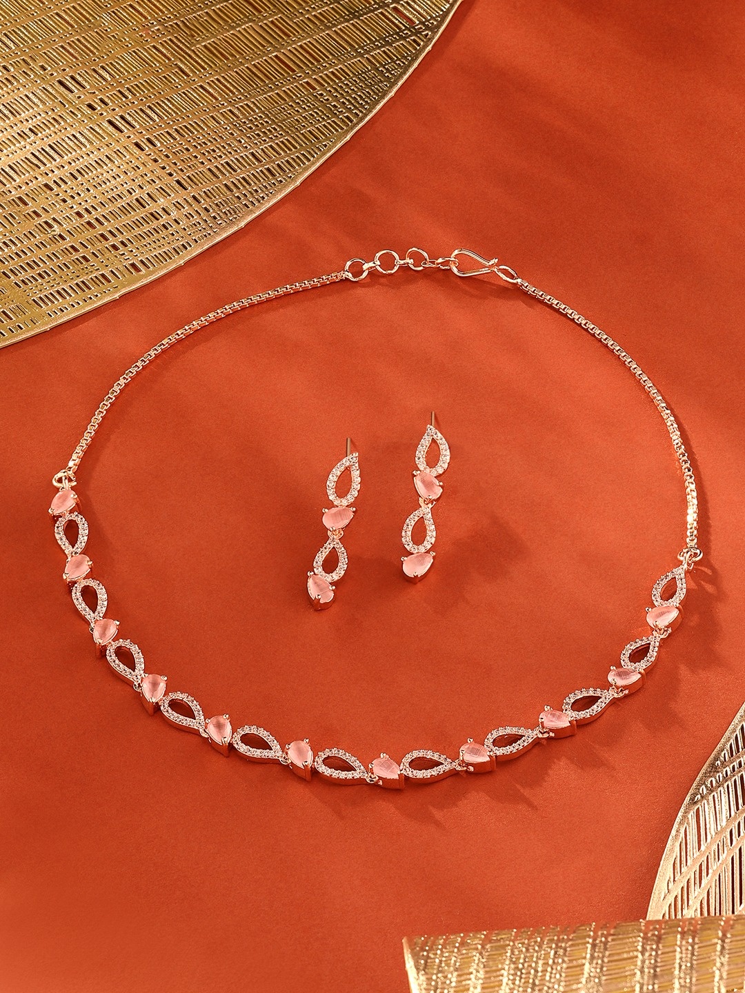 

Zaveri Pearls Rose Gold-Plated CZ Studdded Jewellery Set