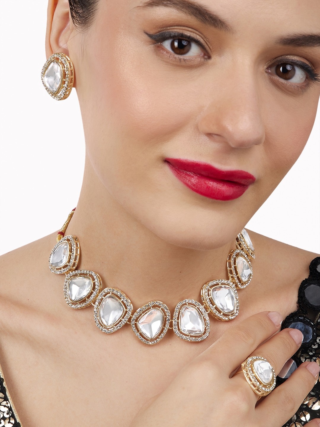 

Zaveri Pearls Gold Plated Stone-Studded Jewellery Set