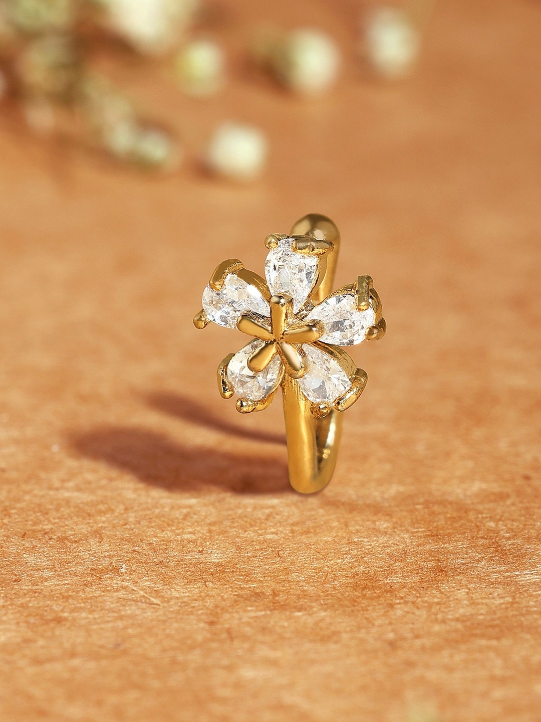 

Zaveri Pearls Gold-Plated Cubic Zirconia Studdded Clip On Nosepin