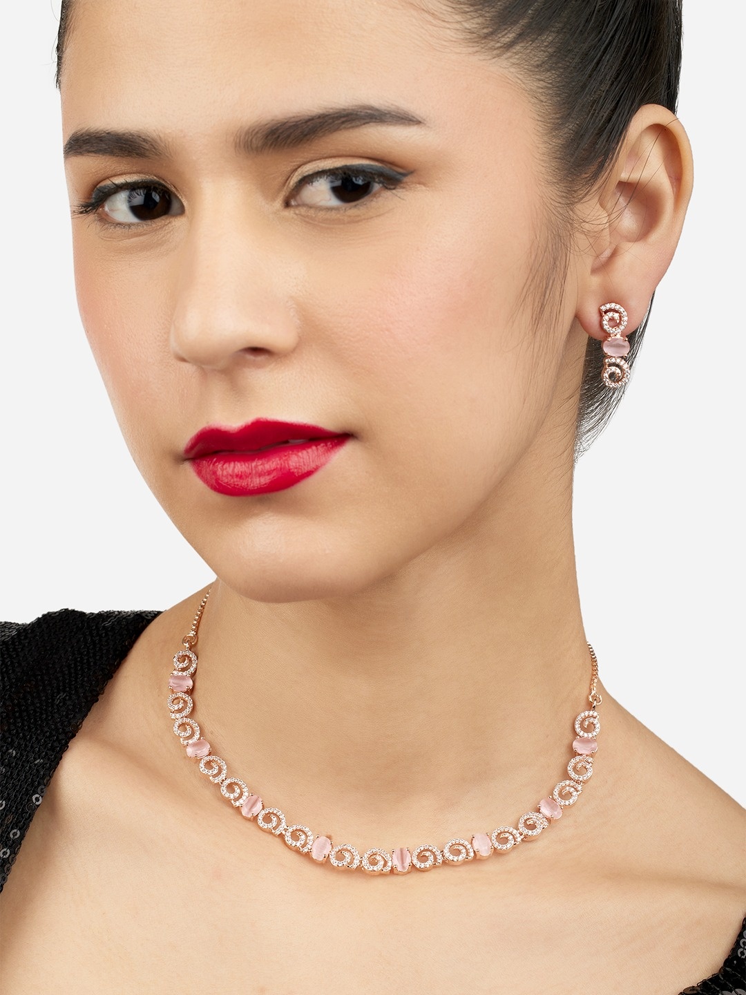 

Zaveri Pearls Rose Gold-Plated CZ Studded Jewellery Set