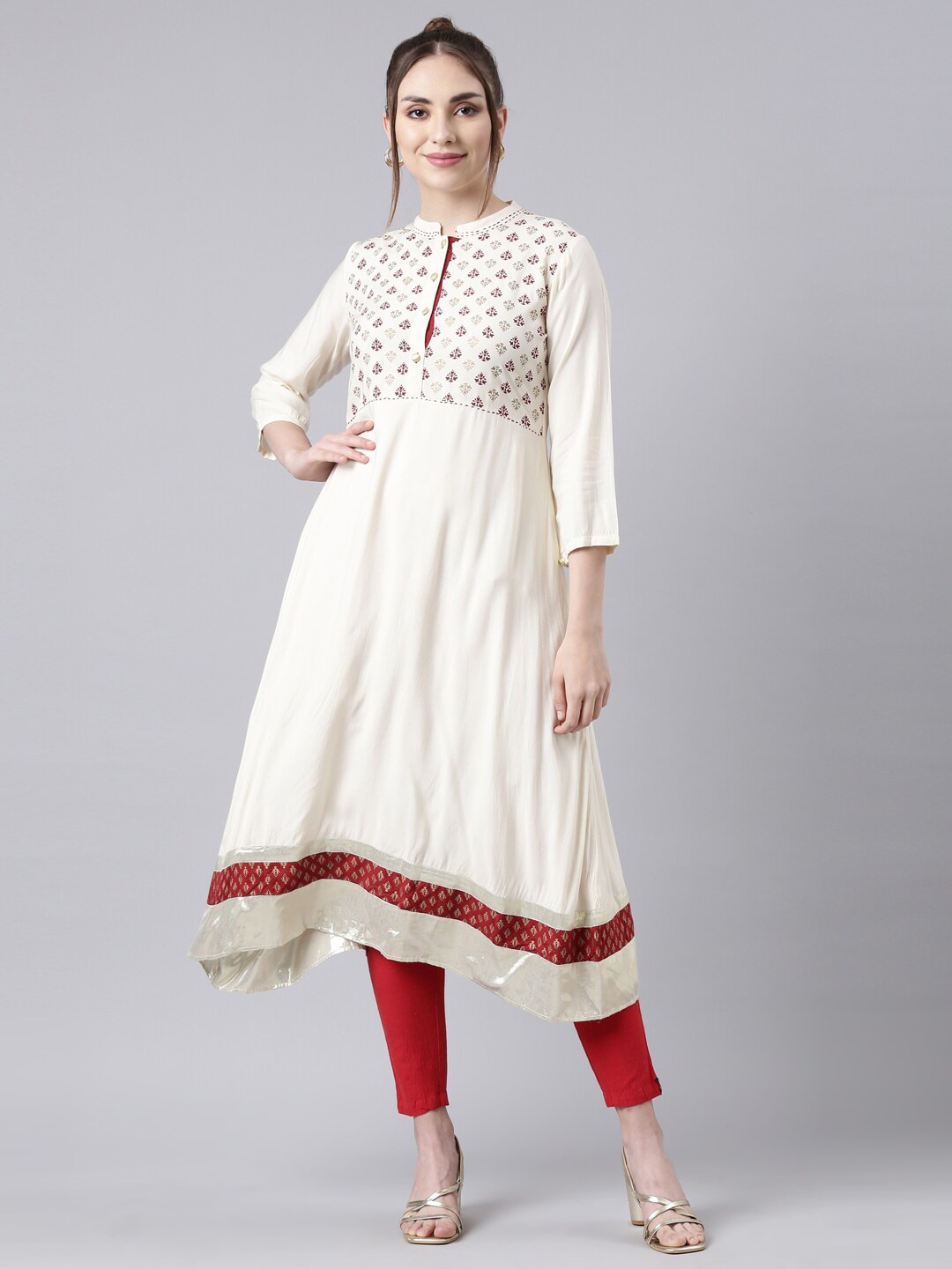 

Souchii Ethnic Motifs Embroidered Anarkali Kurta, Cream