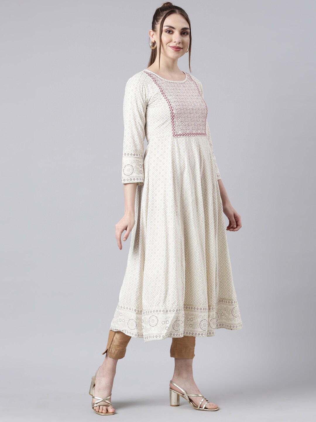 

Souchii Ethnic Motifs Printed Thread Work Anarkali Kurta, Cream