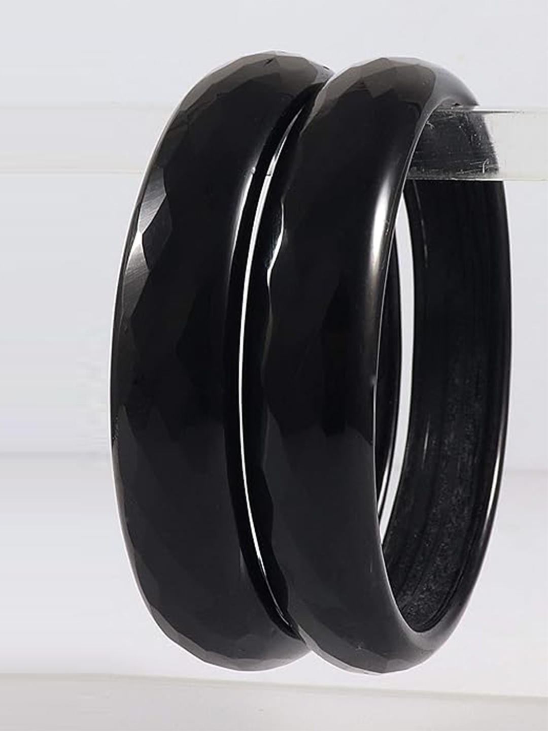 

NMII Set of 2 Textured Glossy Bangles, Black