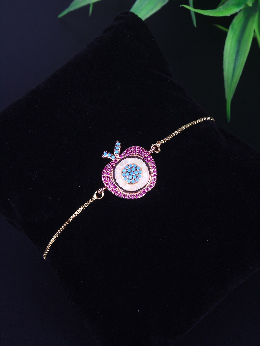 

DressBerry Gold-Toned & Pink Gold-Plated Cubic Zirconia Charm Bracelet