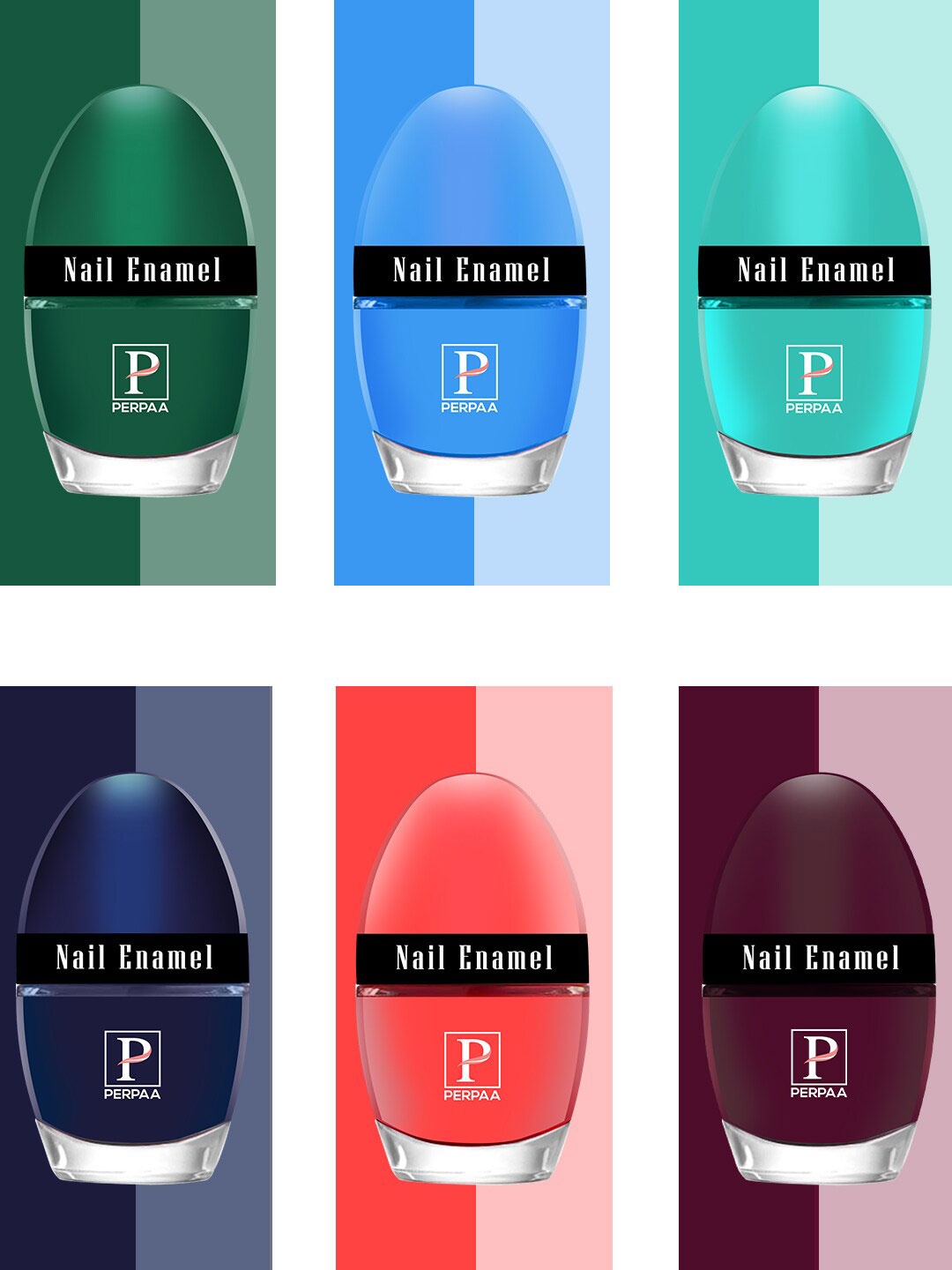 

PERPAA Set Of 6 Tiny Glaze Long-Lasting Nail Enamel - 5ml Each, Blue