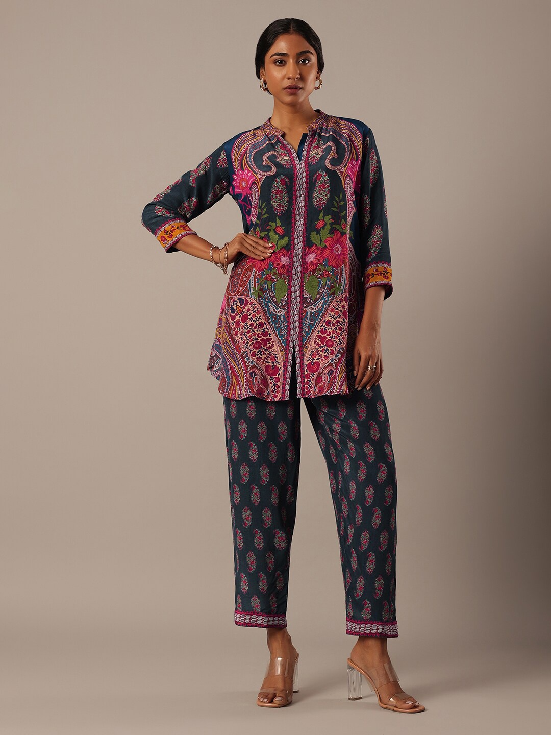 

KALKI Fashion Ethnic Motifs Printed Regular Kurta with Trousers, Blue