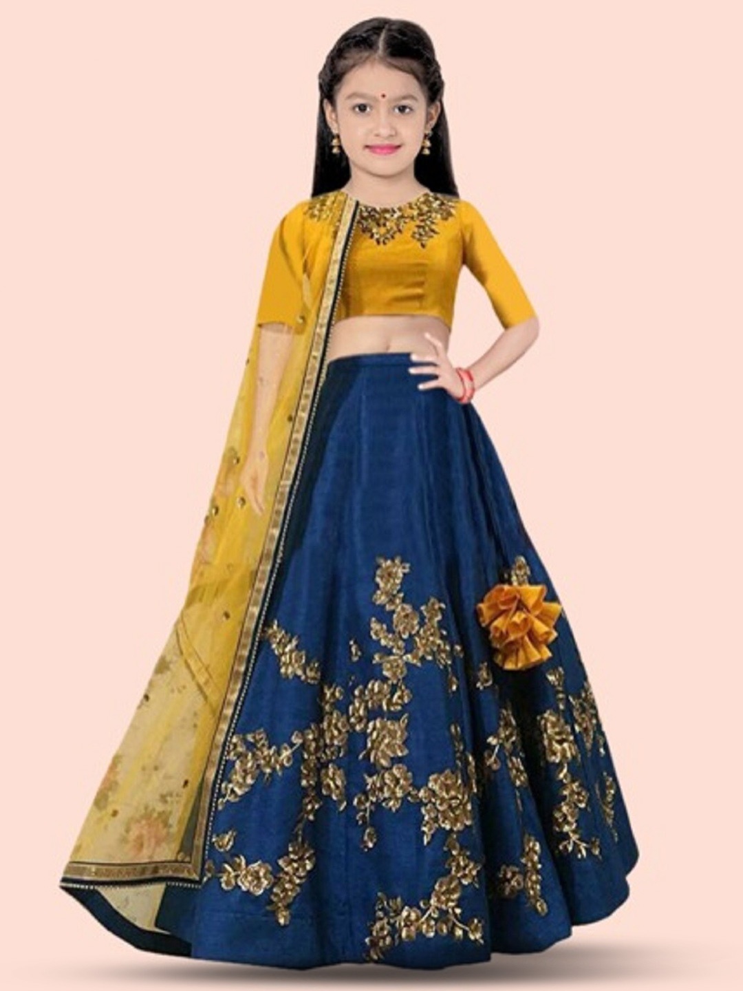 

BAESD Girls Embroidered Thread Work Semi-Stitched Lehenga & Unstitched Blouse With Dupatta, Blue