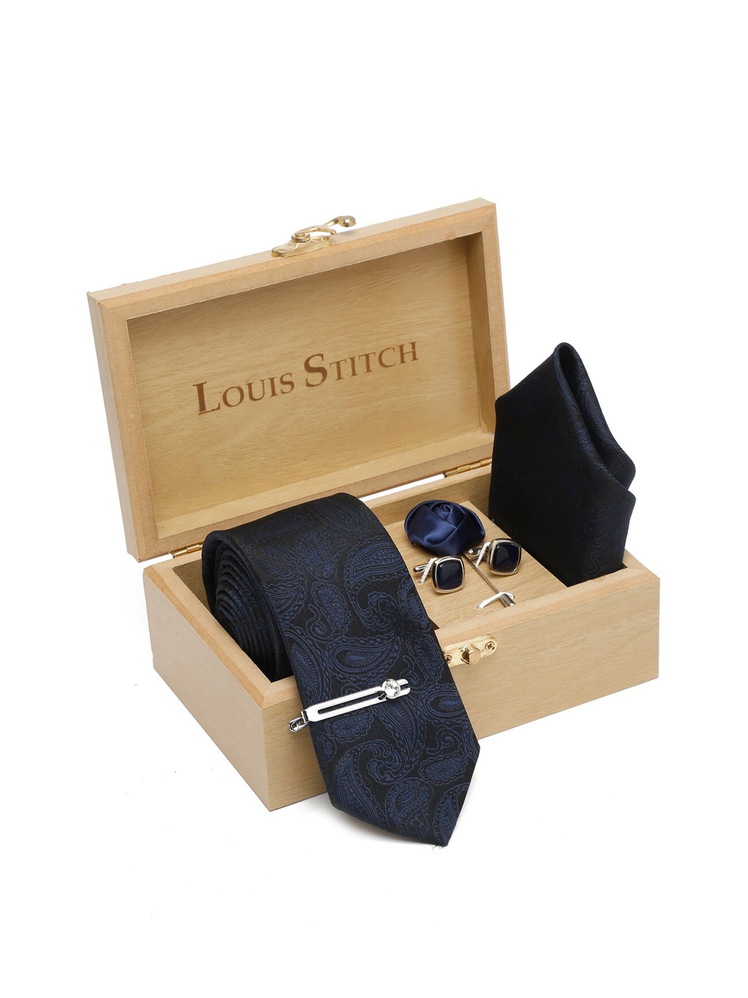 

LOUIS STITCH Men Woven Design Necktie Accessory Gift Set, Blue