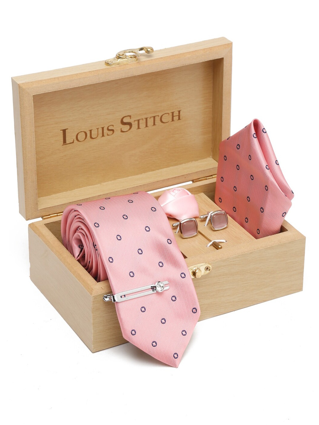

LOUIS STITCH Men Italian Silk Necktie Accessory Gift Set, Peach