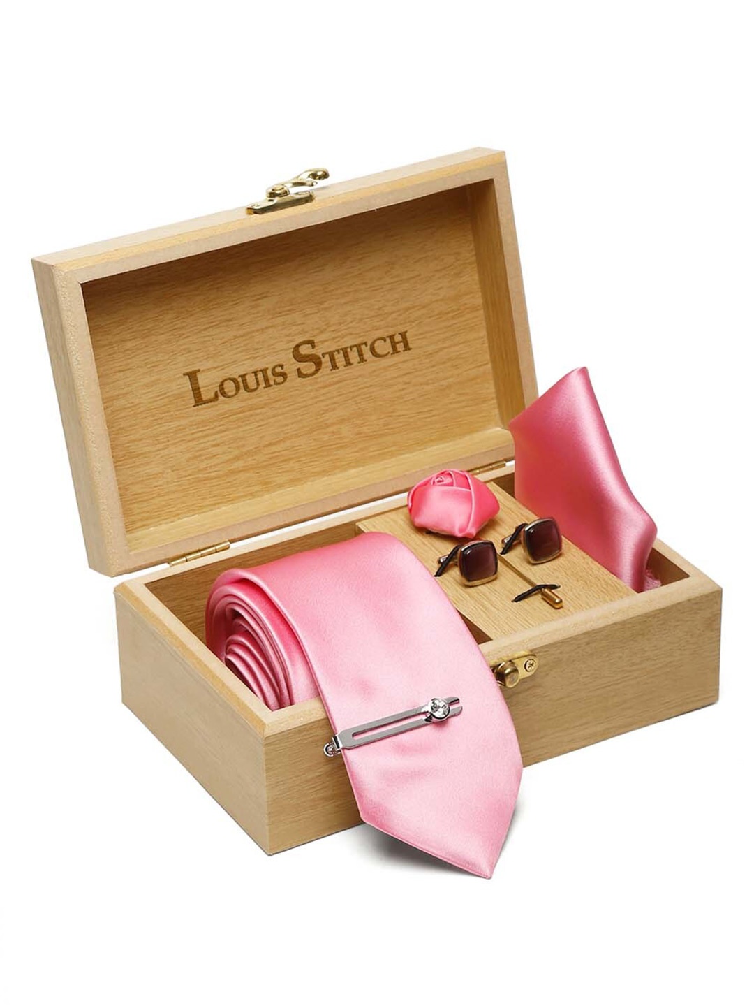 

LOUIS STITCH Men Silk Necktie Accessory Gift Set, Pink