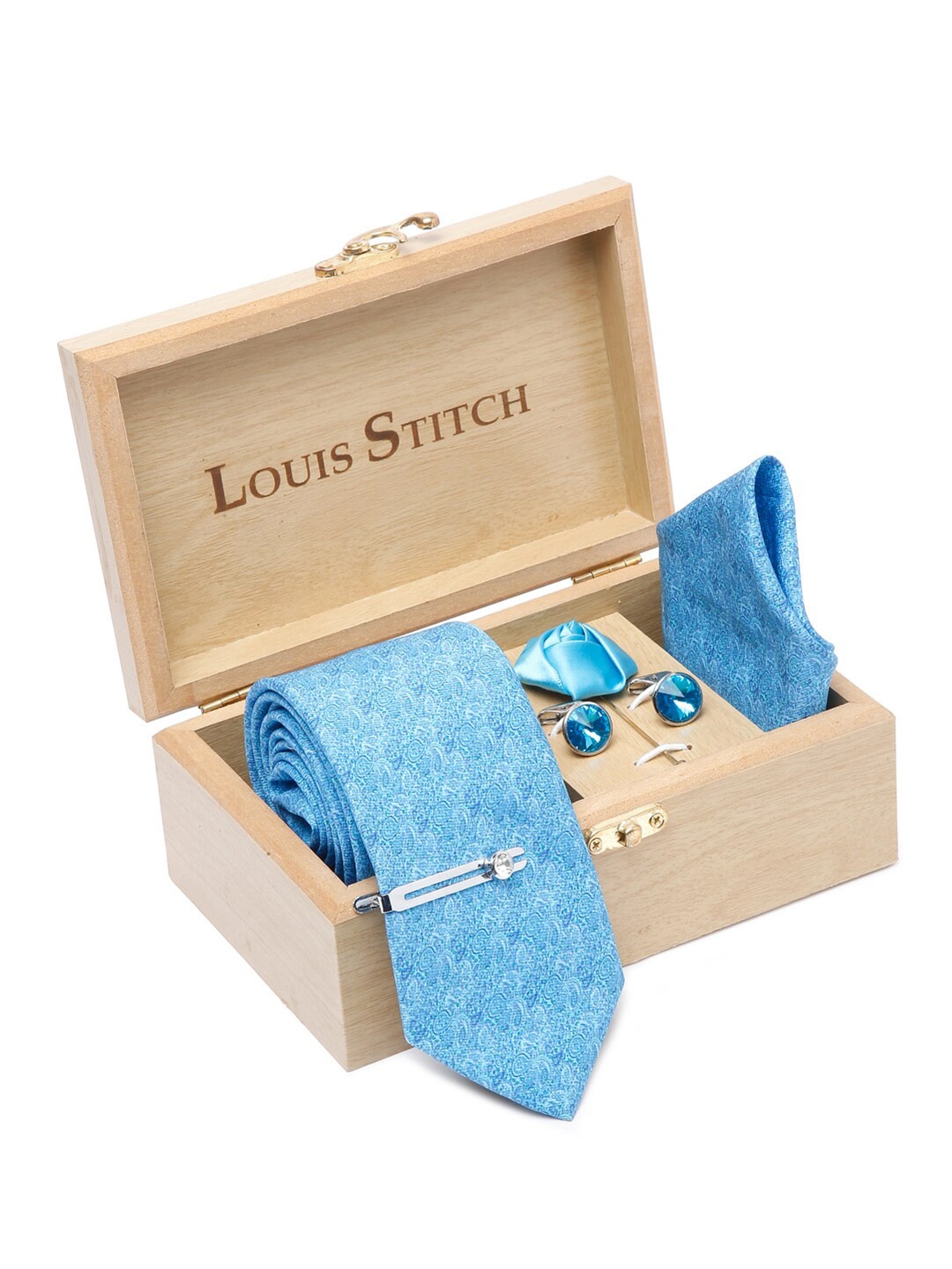 

LOUIS STITCH Men Silk Necktie Accessory Gift Set, Blue