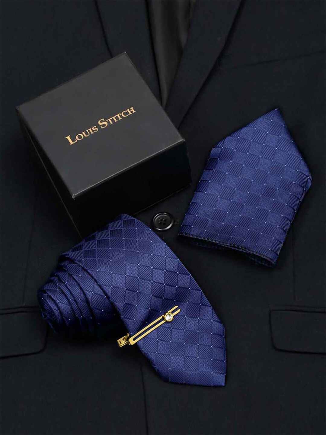 

LOUIS STITCH Men Necktie Accessory Gift Set, Blue