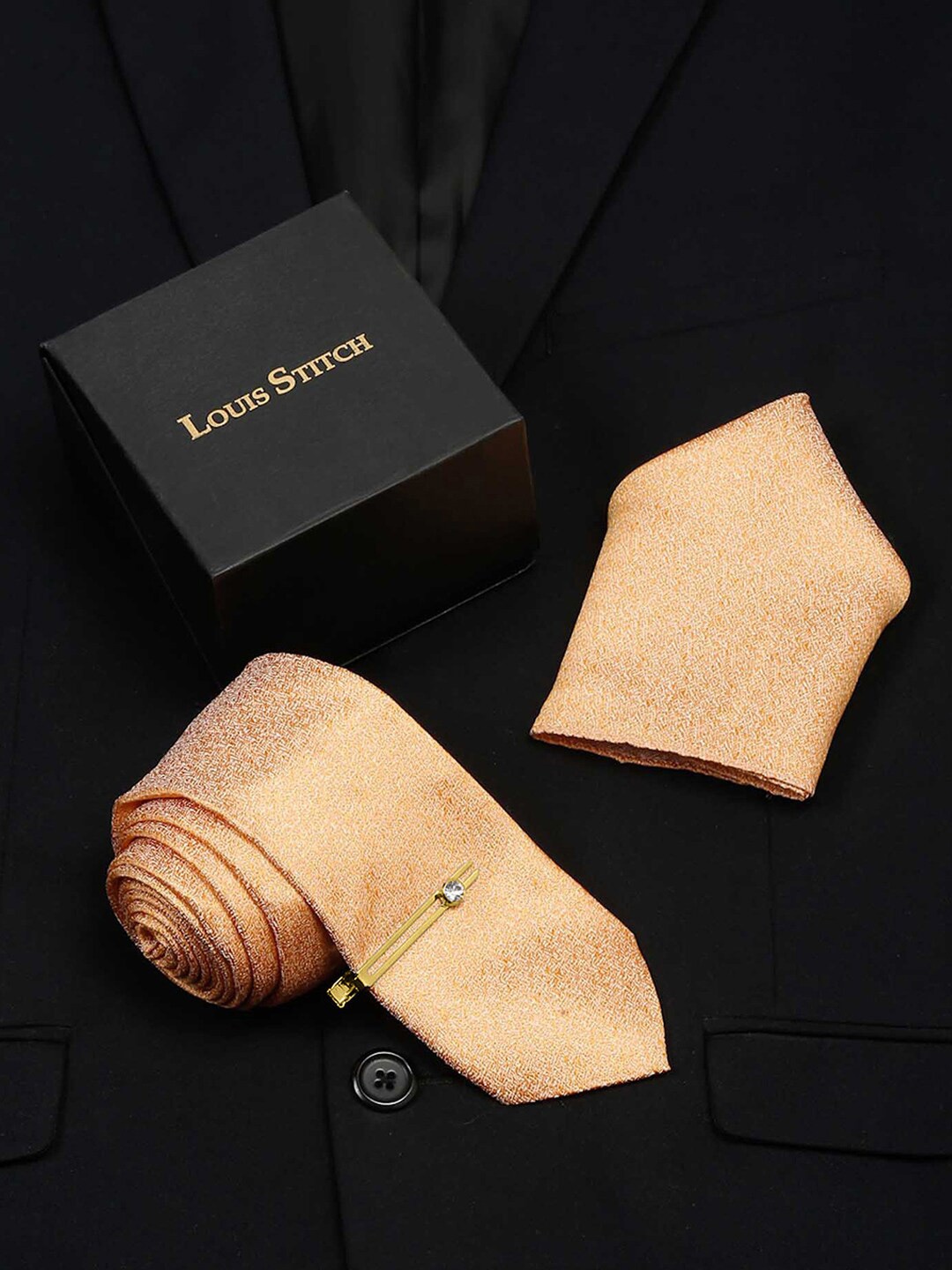 

LOUIS STITCH Men Italian Silk Necktie Accessory Gift Set, Cream