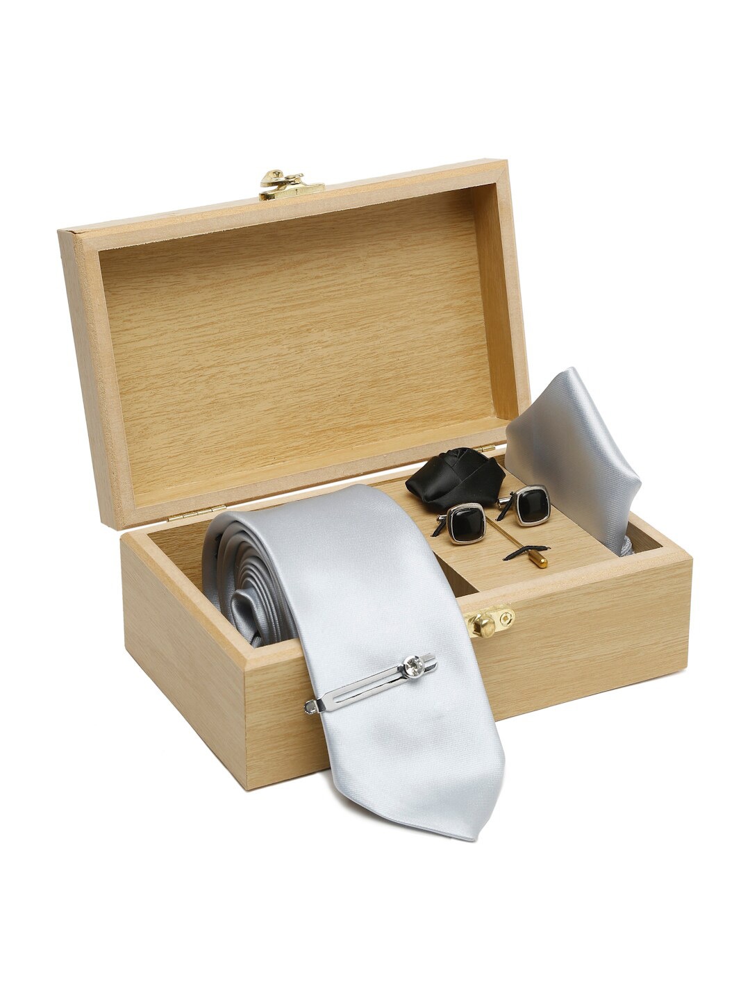 

LOUIS STITCH Men Italian Silk Necktie Accessory Gift Set, Grey