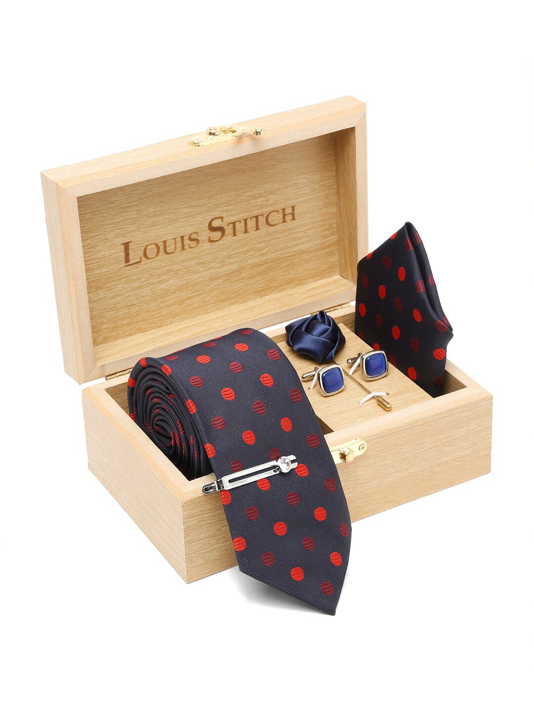 

LOUIS STITCH Men Italian Silk Necktie Accessory Gift Set, Blue