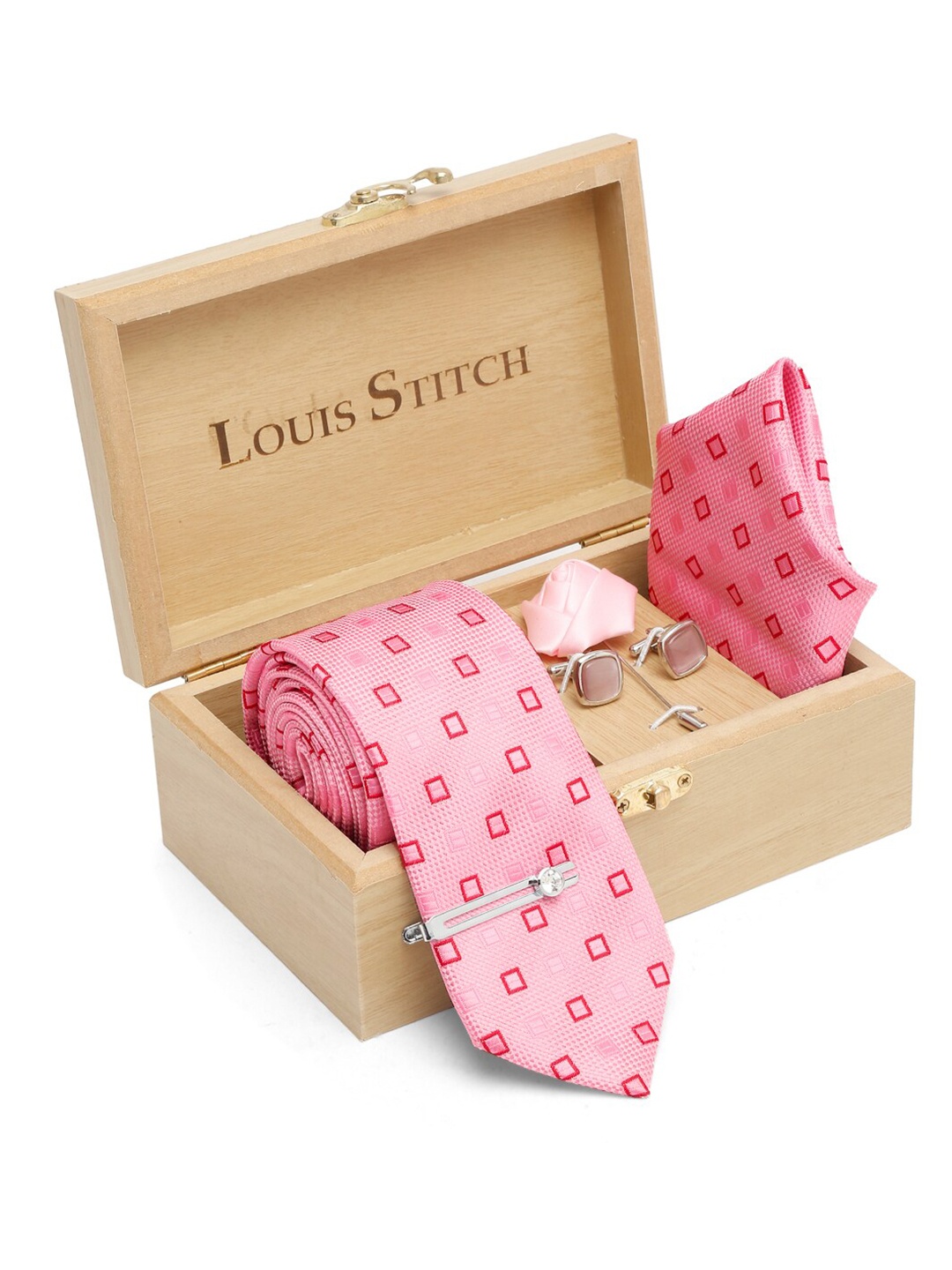 

LOUIS STITCH Italian Silk Necktie Accessory Gift Set, Peach