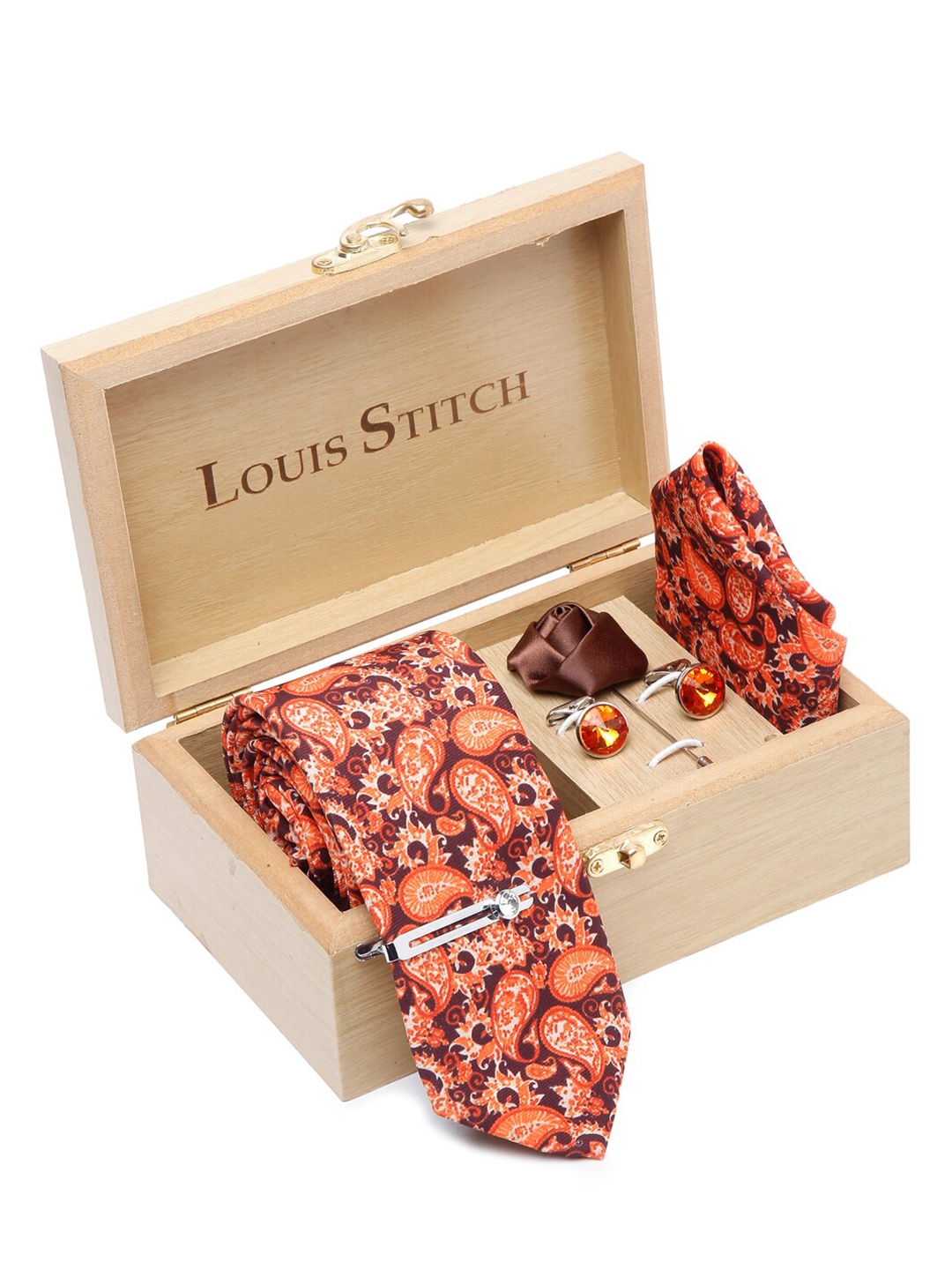 

LOUIS STITCH Men Italian Silk Necktie Accessory Gift Set, Red