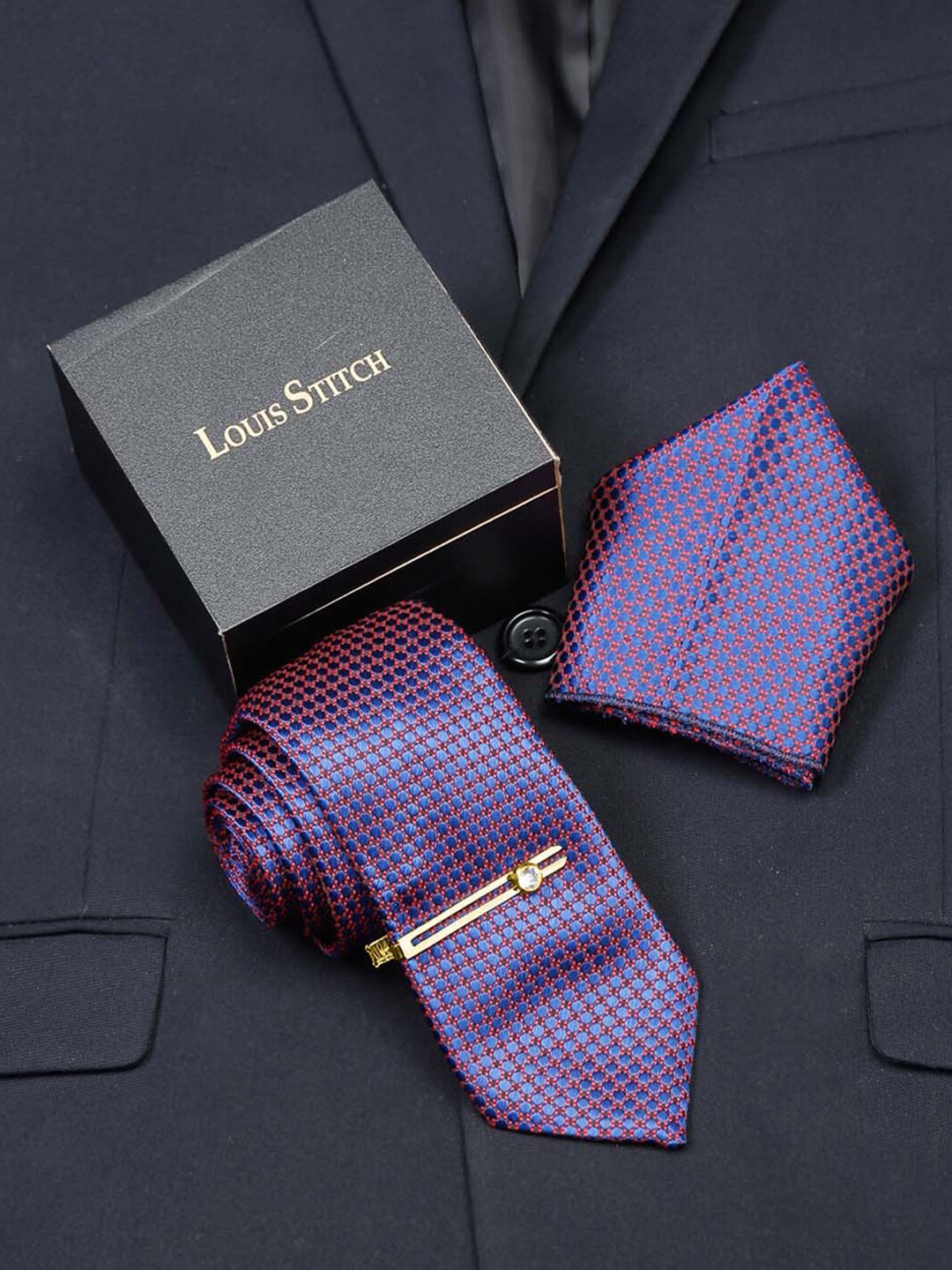 

LOUIS STITCH Men Printed Silk Necktie Accessory Gift Set, Purple