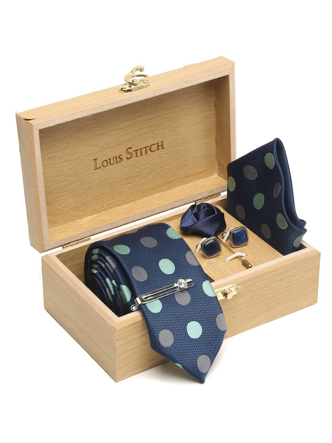 

LOUIS STITCH Men Printed Silk Necktie Accessory Gift Set, Blue