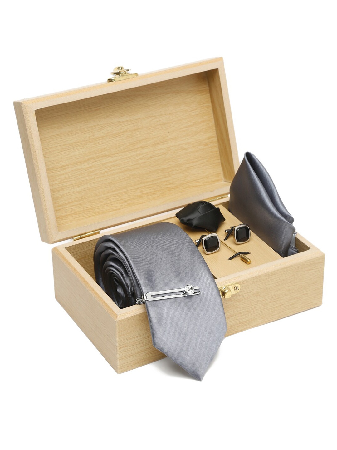 

LOUIS STITCH Men Italian Silk Necktie Accessory Gift Set, Grey