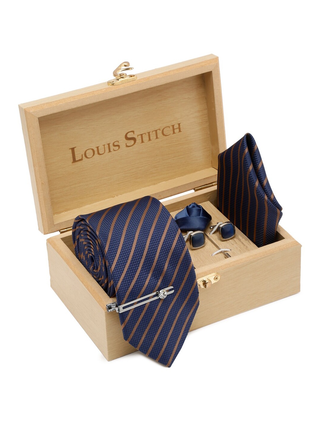 

LOUIS STITCH Men Printed Silk Necktie Accessory Gift Set, Blue