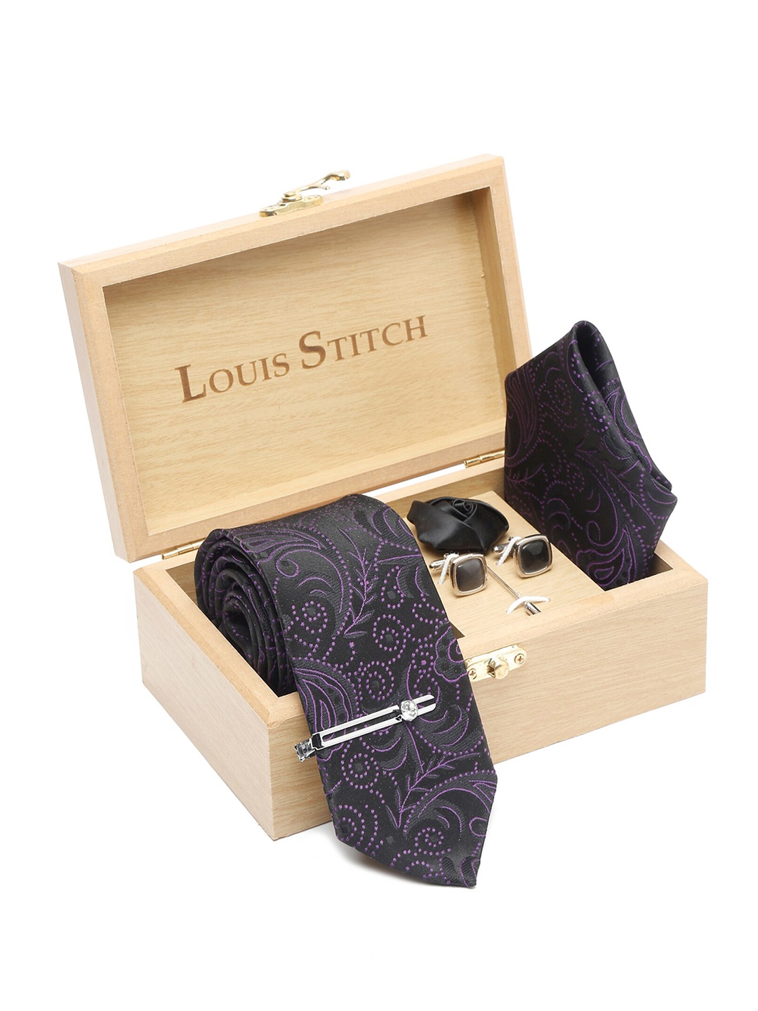 

LOUIS STITCH Woven Designed Silk Accessory Gift Set, Purple