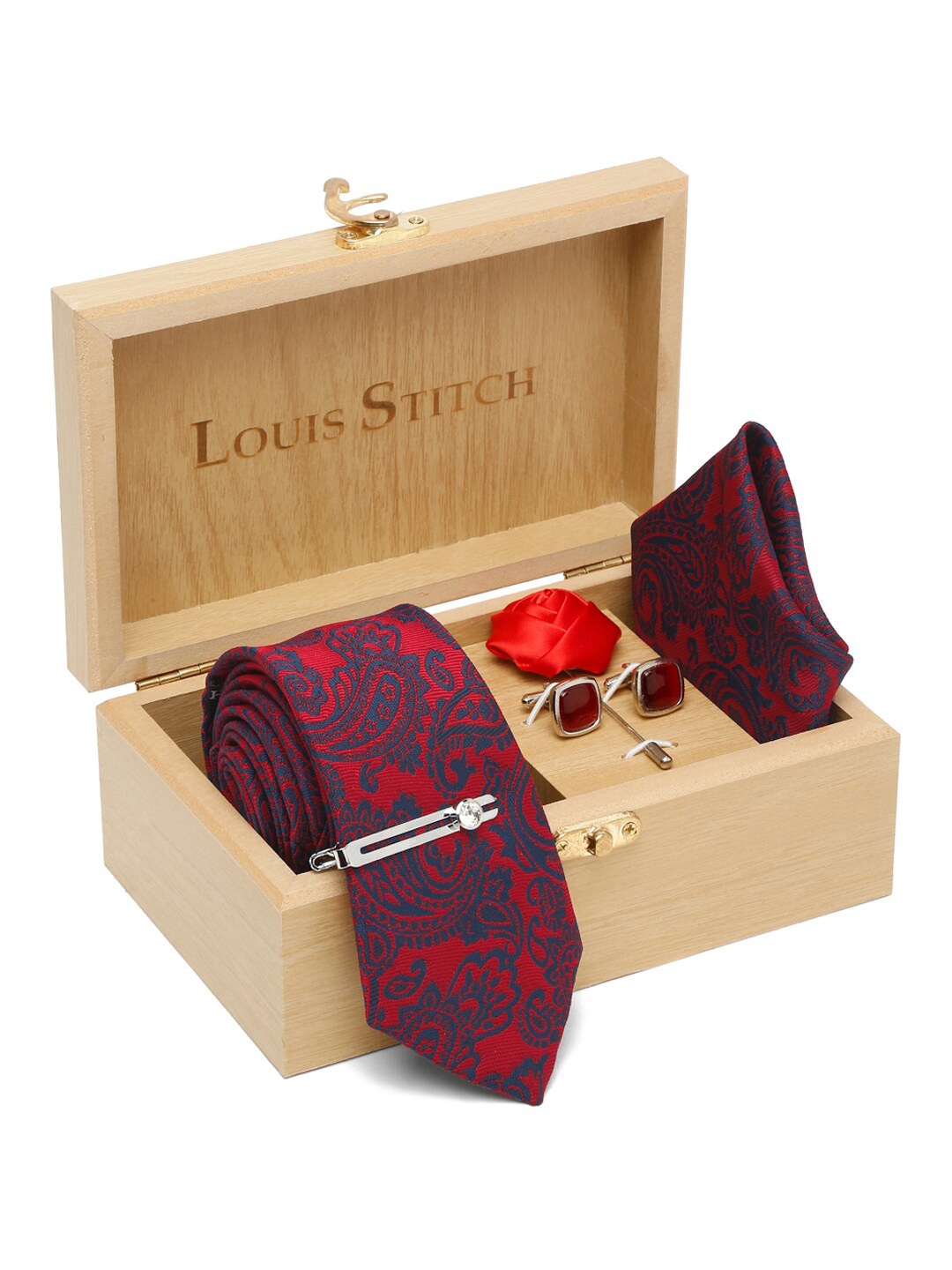 

LOUIS STITCH Men Italian Silk Accessory Gift Set, Red