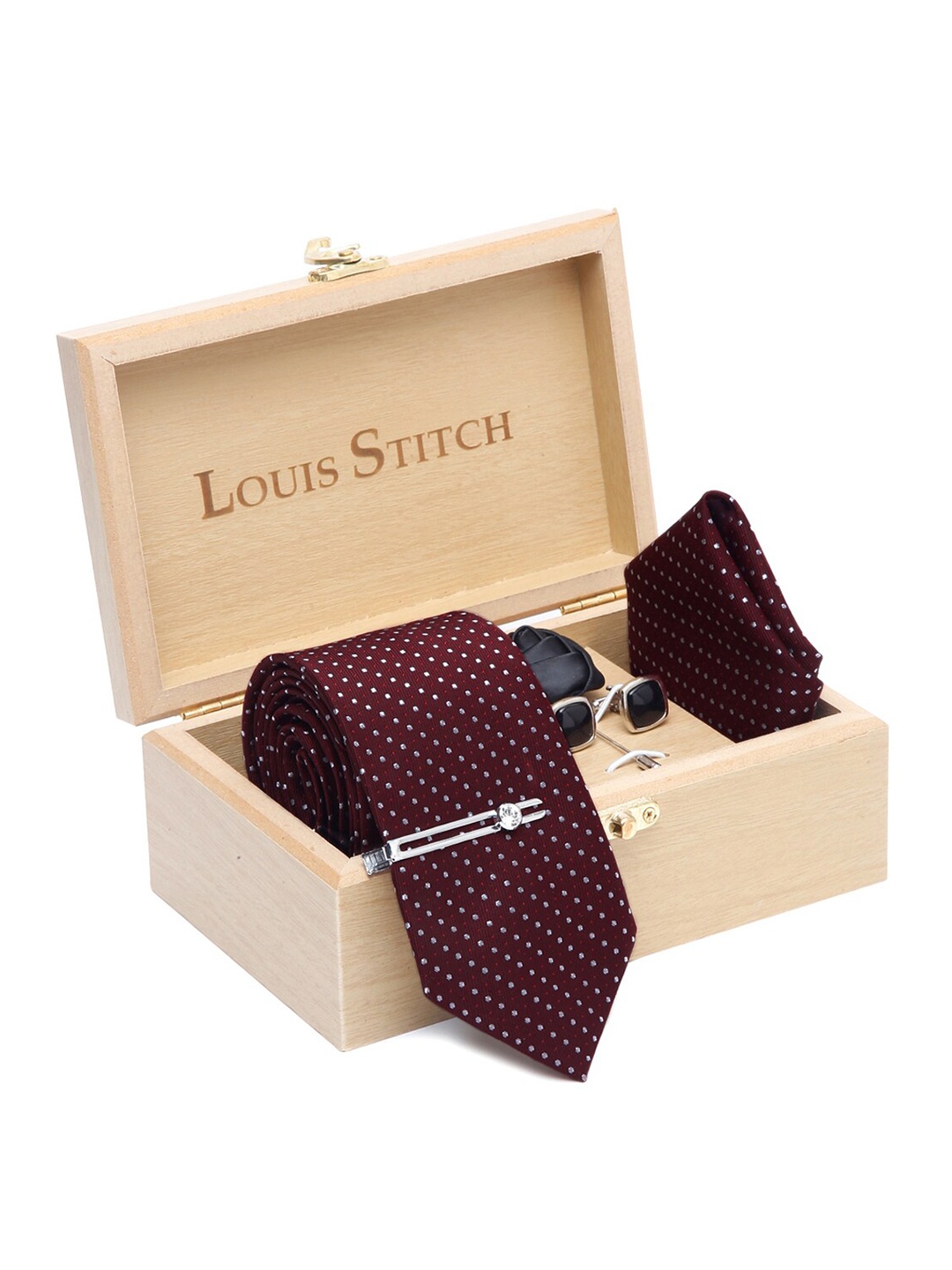 

LOUIS STITCH Men Printed Silk Necktie Accessory Gift Set, Red