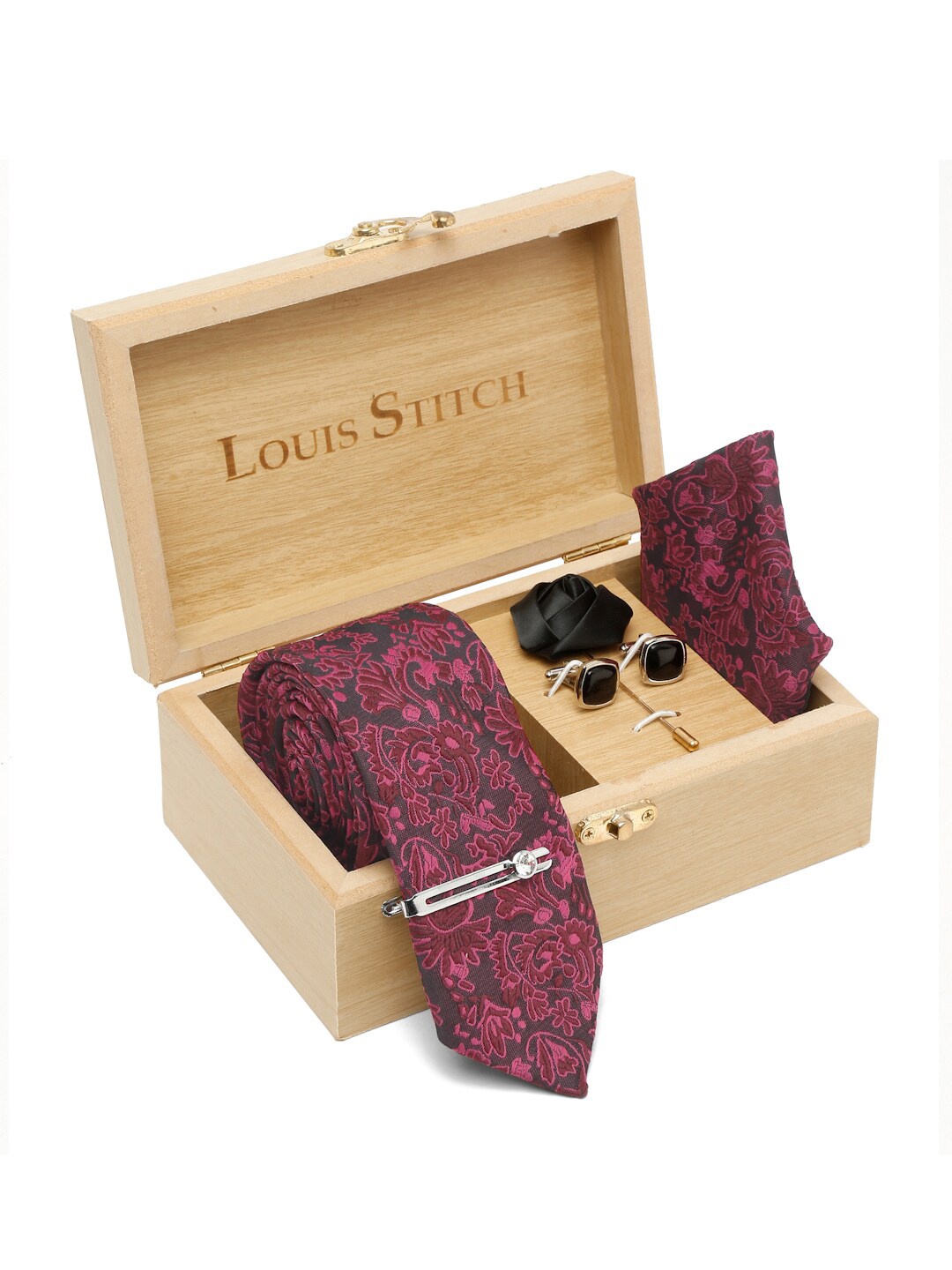 

LOUIS STITCH Men Woven Design Silk Necktie Accessory Gift Set, Purple