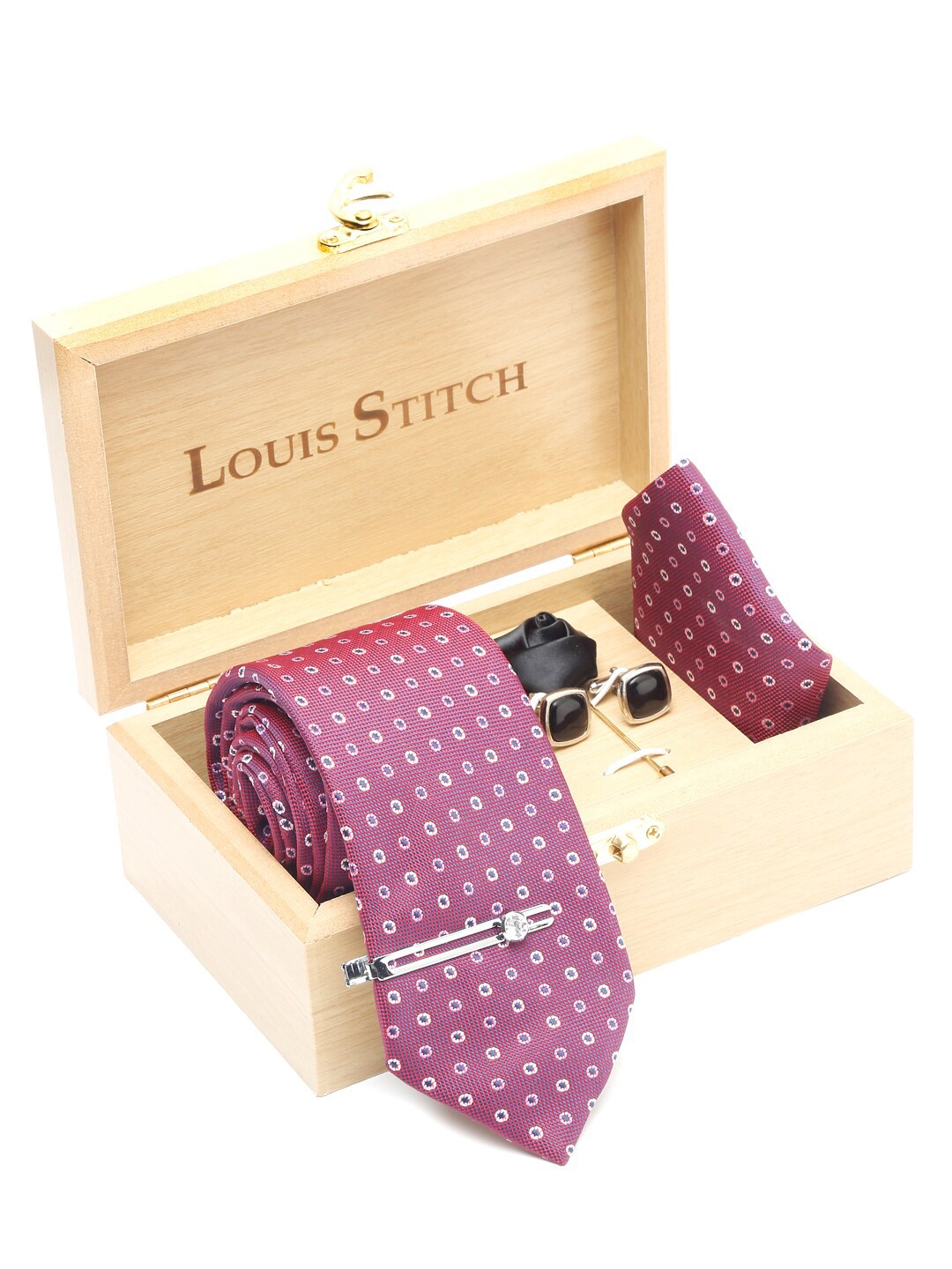

LOUIS STITCH Men Printed Italian Silk Necktie Accessory Gift Set, Purple