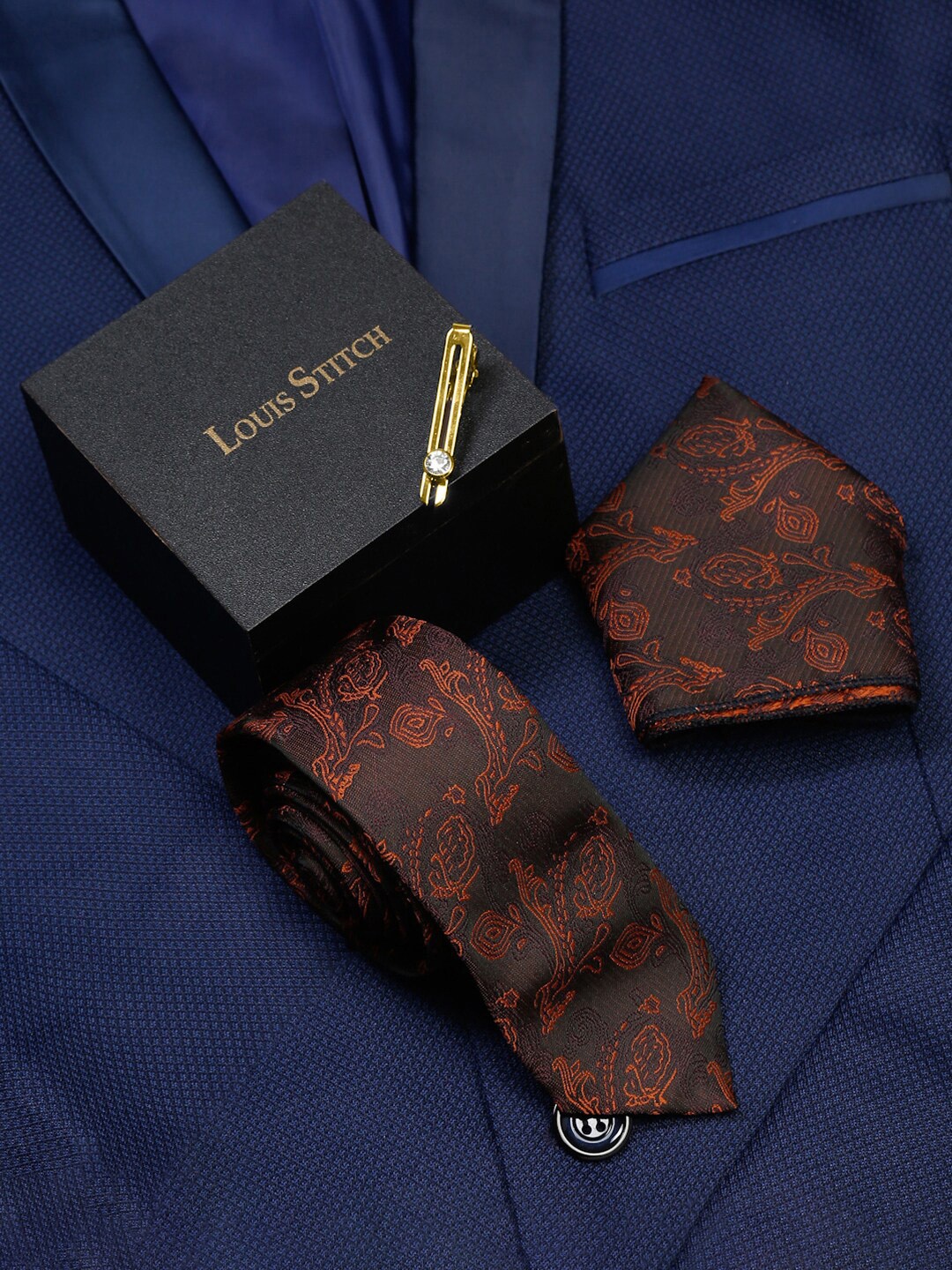 

LOUIS STITCH Men Printed Necktie Accessory Gift Set, Brown