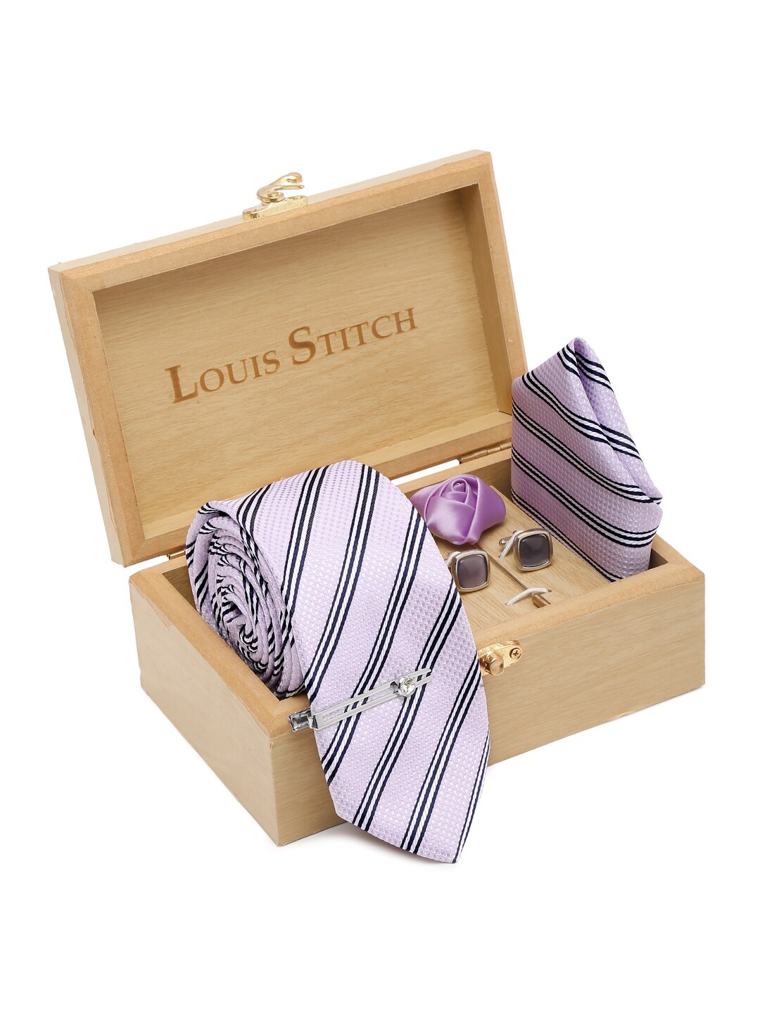 

LOUIS STITCH Men Printed Italian Silk Necktie Accessory Gift Set, Lavender