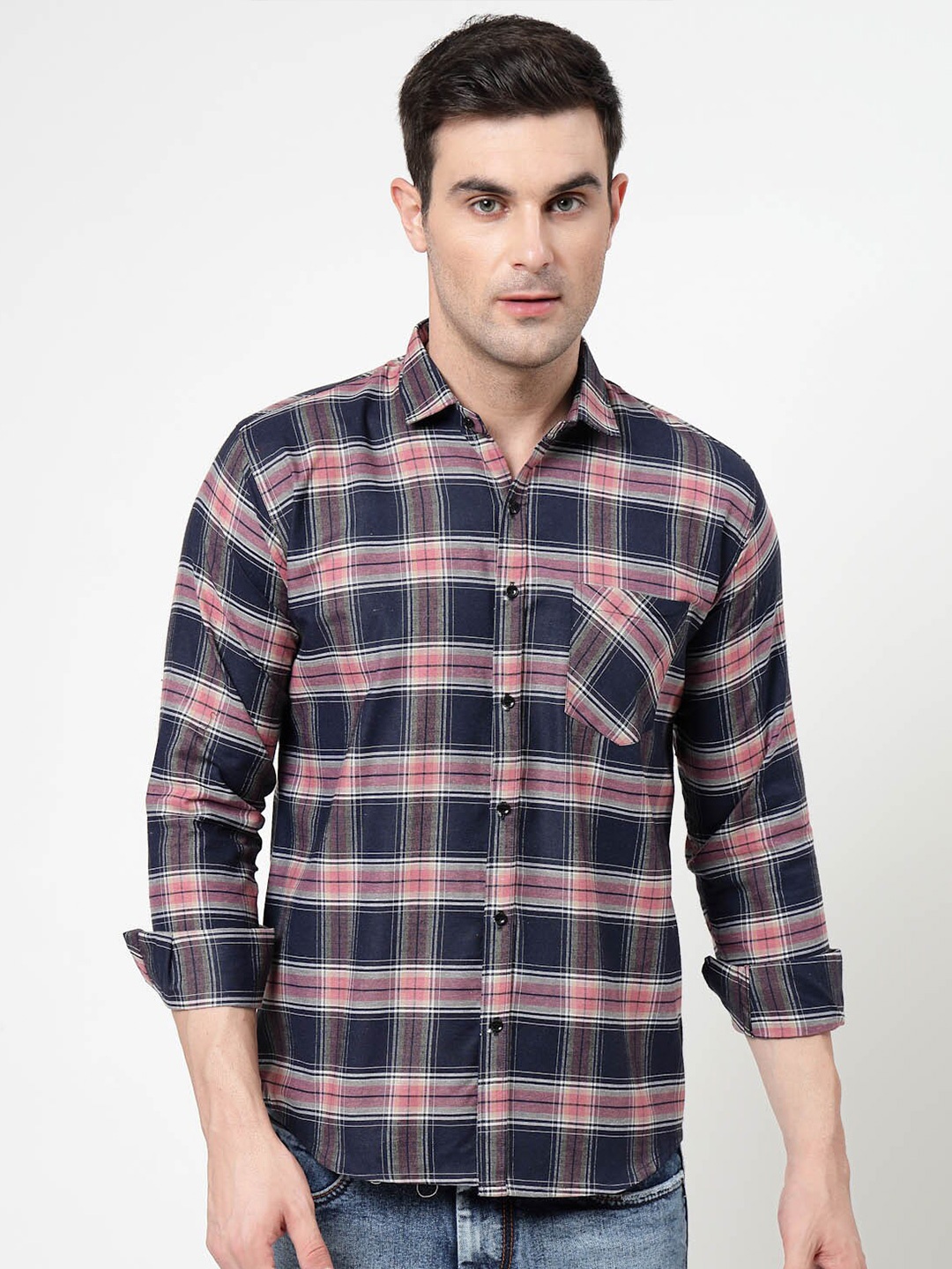 

ADWYN PETER Spread Collar Tartan Checks Opaque Checked Casual Shirt, Pink