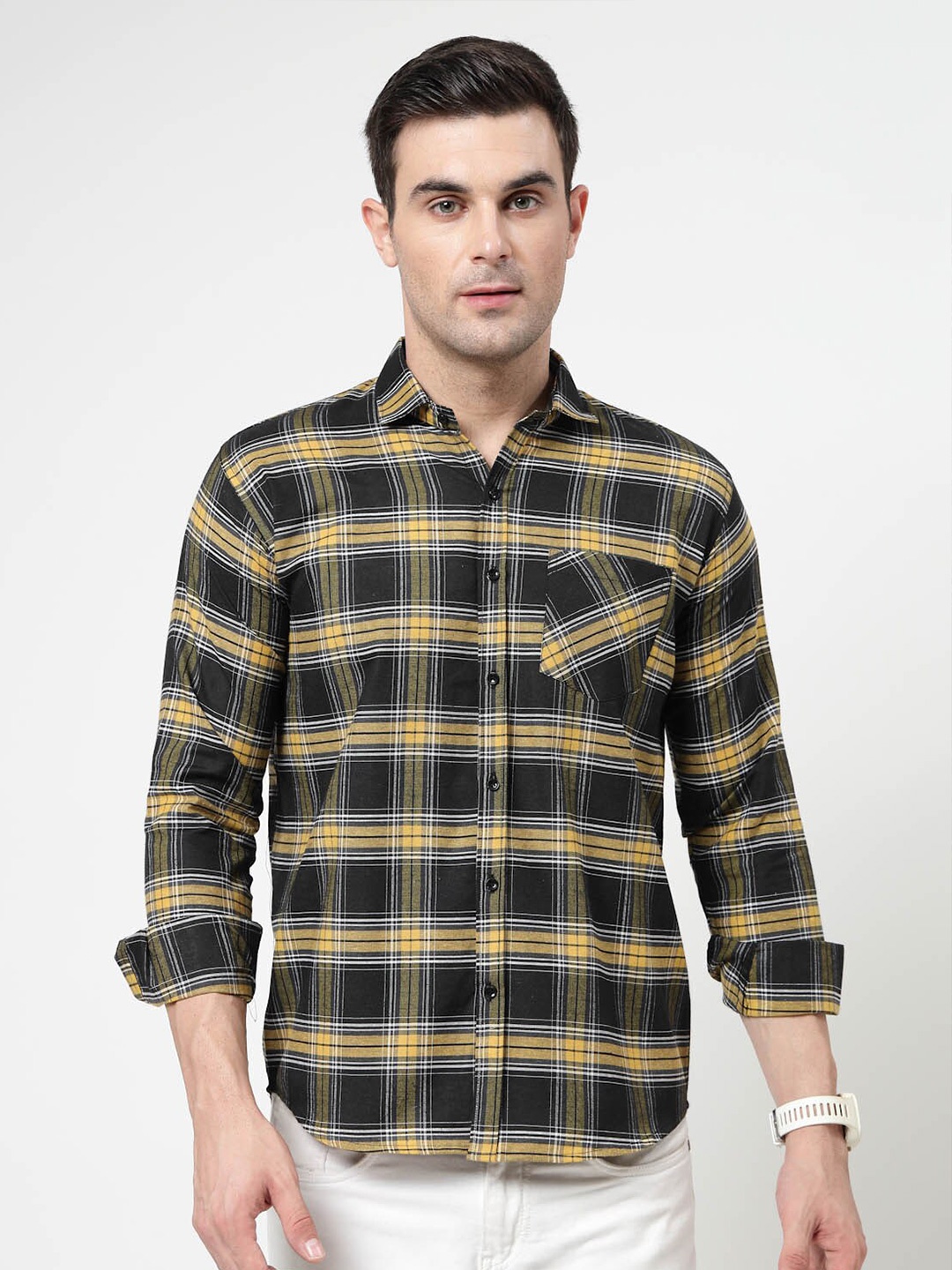 

ADWYN PETER Opaque Tartan Checks Button-Down Collar Chest Pocket Casual Shirt, Multi