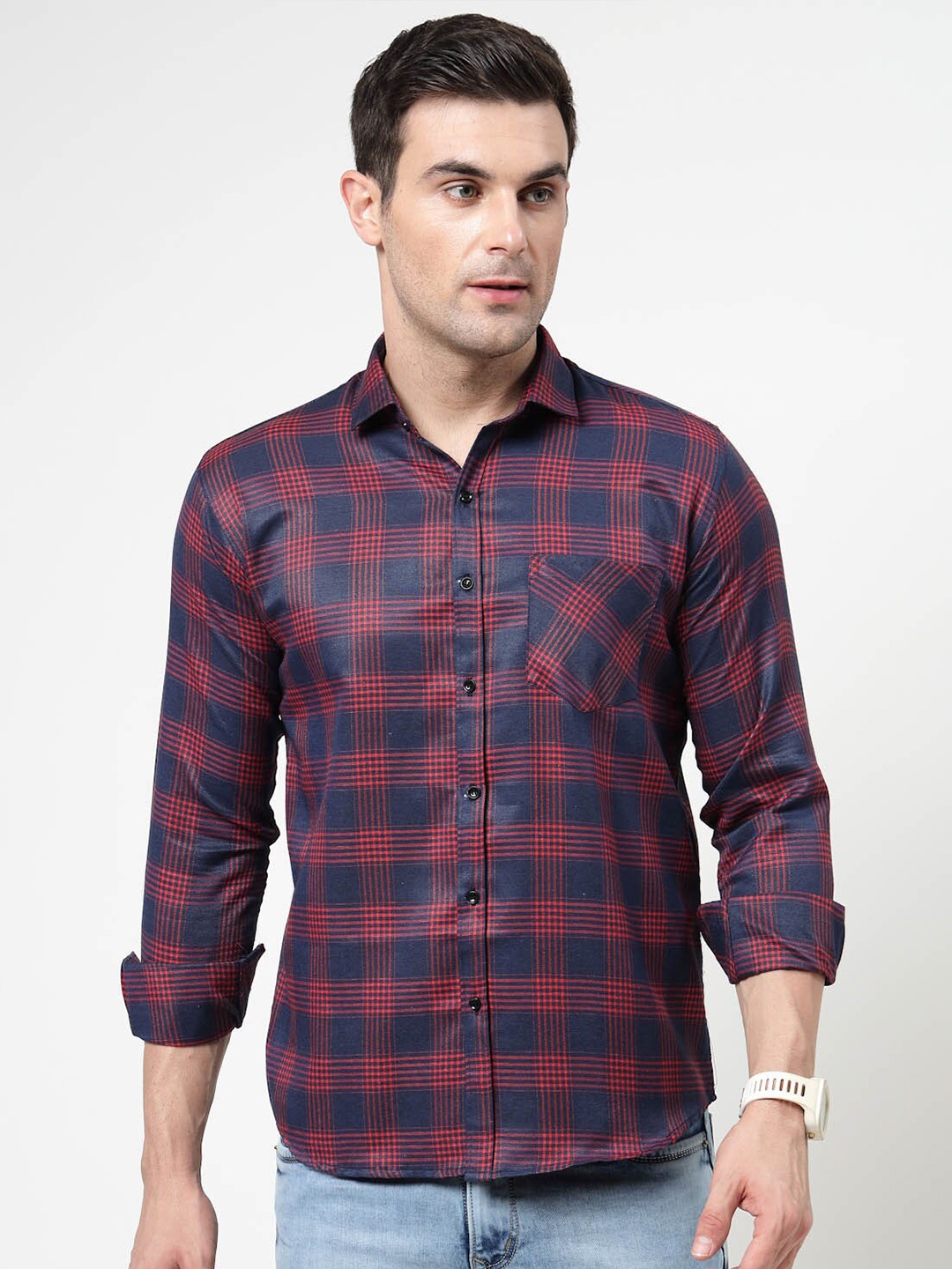 

ADWYN PETER New Spread Collar Opaque Checked Casual Shirt, Blue