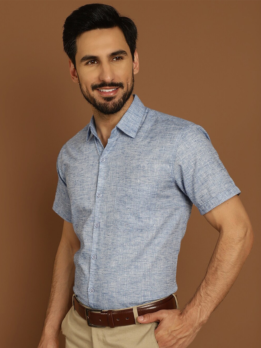 

Indian Needle Spread Collar Long Sleeves Classic Opaque Formal Shirt, Blue
