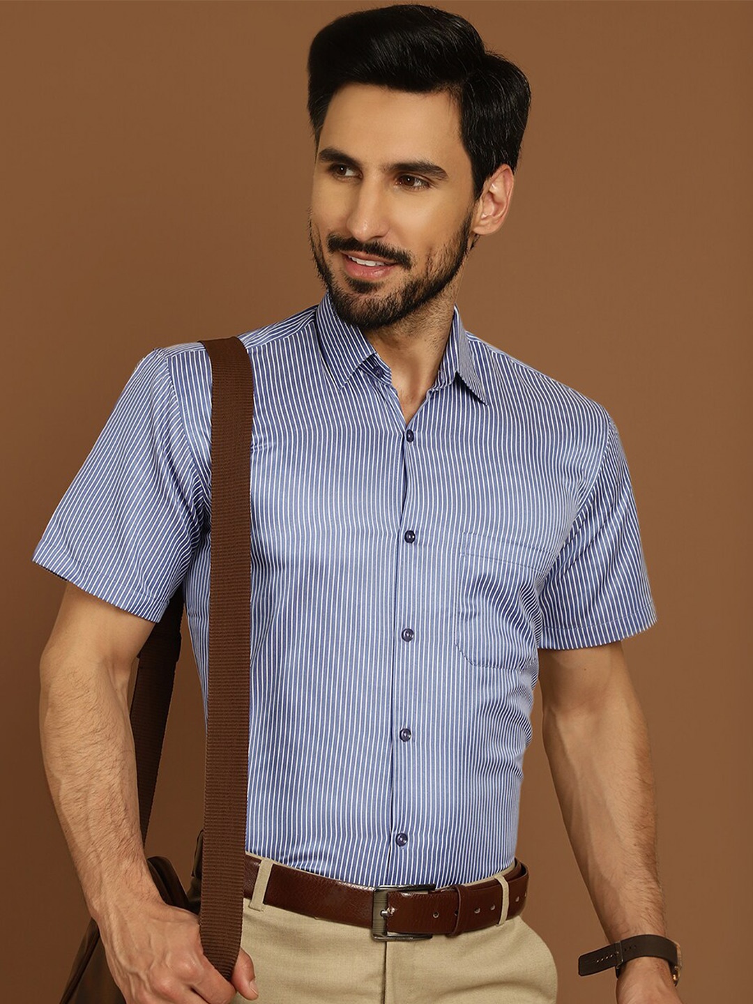 

Indian Needle Classic Vertical Stripes Cotton Formal Shirt, Blue