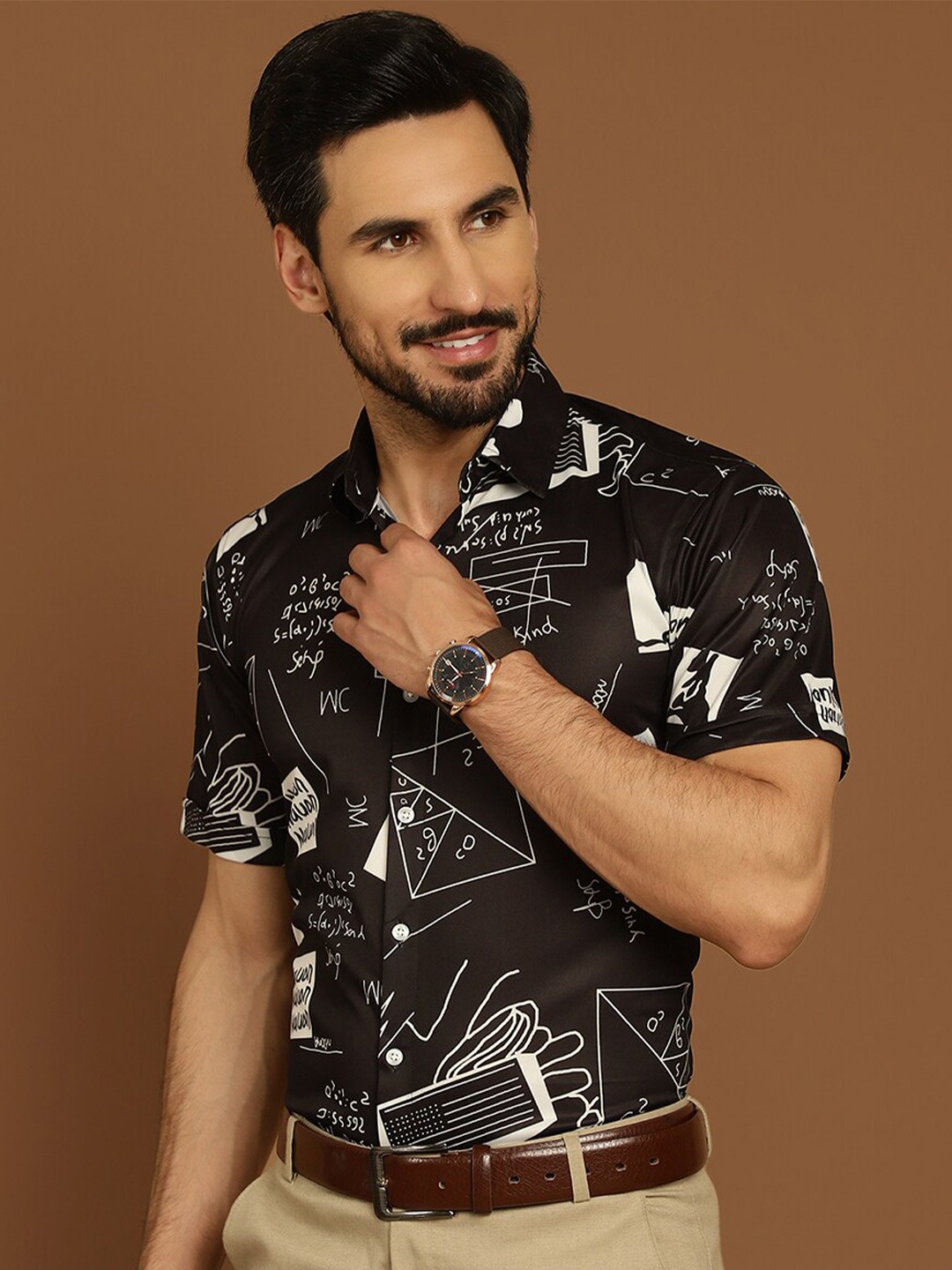 

Indian Needle Classic Abstract Printed Cotton Formal Shirt, Black