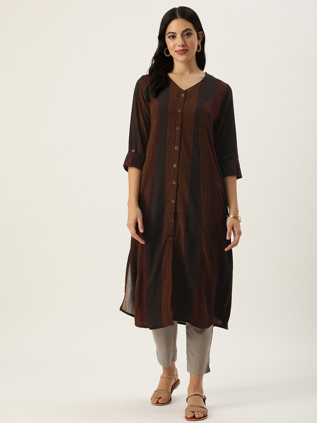

AMUKTI Striped Kurta, Black