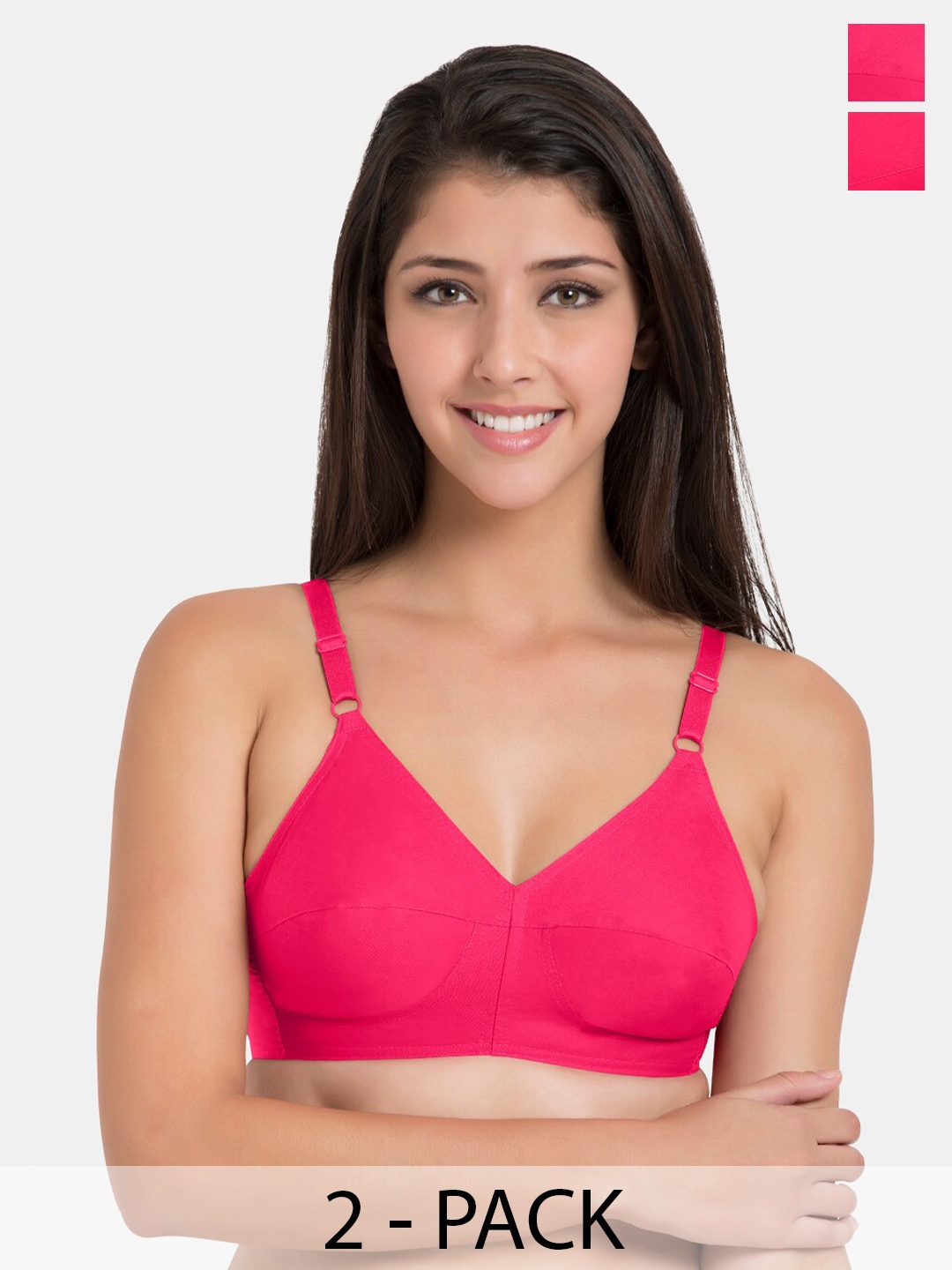 

Souminie Pack Of 2 Full Coverage Non-Padded Cotton Minimizer Bra - All Day Comfort, Pink