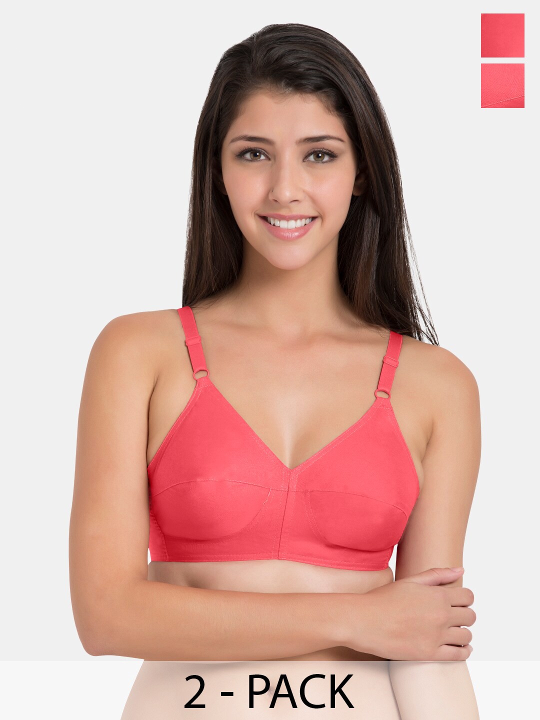

Souminie Pack Of 2 Full Coverage Non-Padded Cotton Minimizer Bra - All Day Comfort, Coral