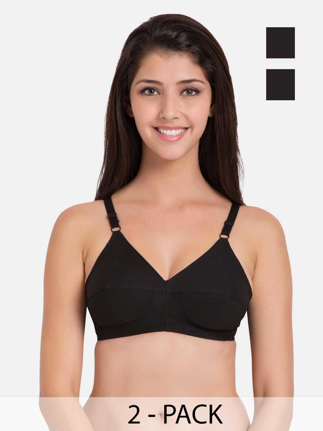 

Souminie Pack Of 2 Full Coverage Non-Padded Cotton Minimizer Bra - All Day Comfort, Black